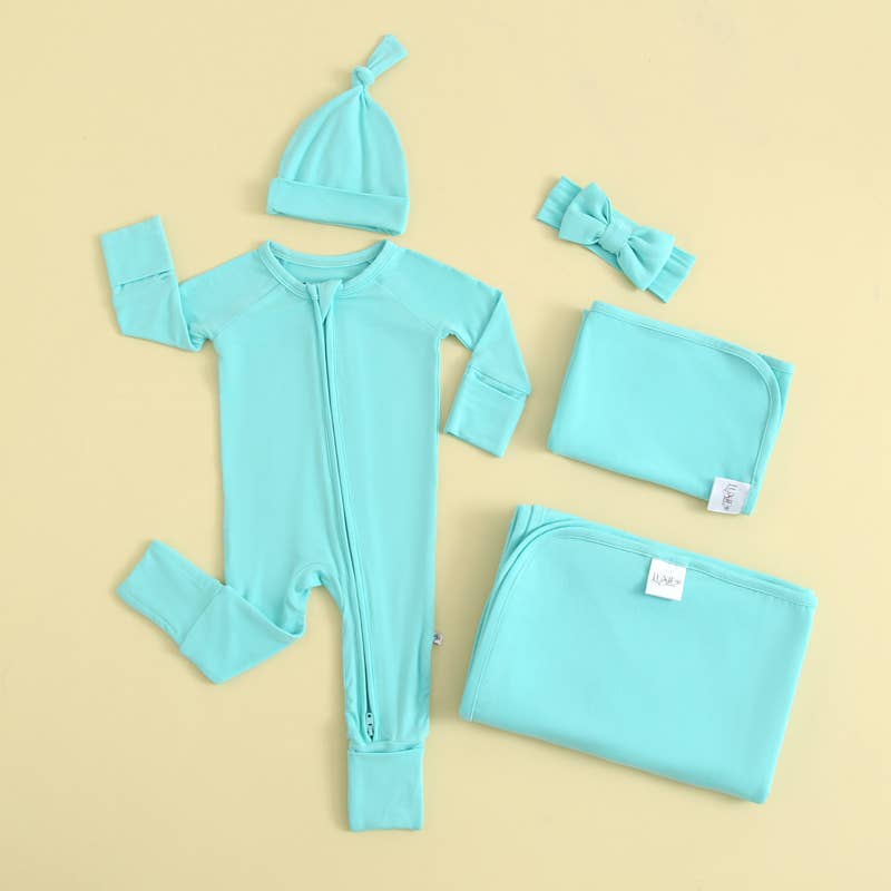 Turquoise Zippered Romper NICU Friendly