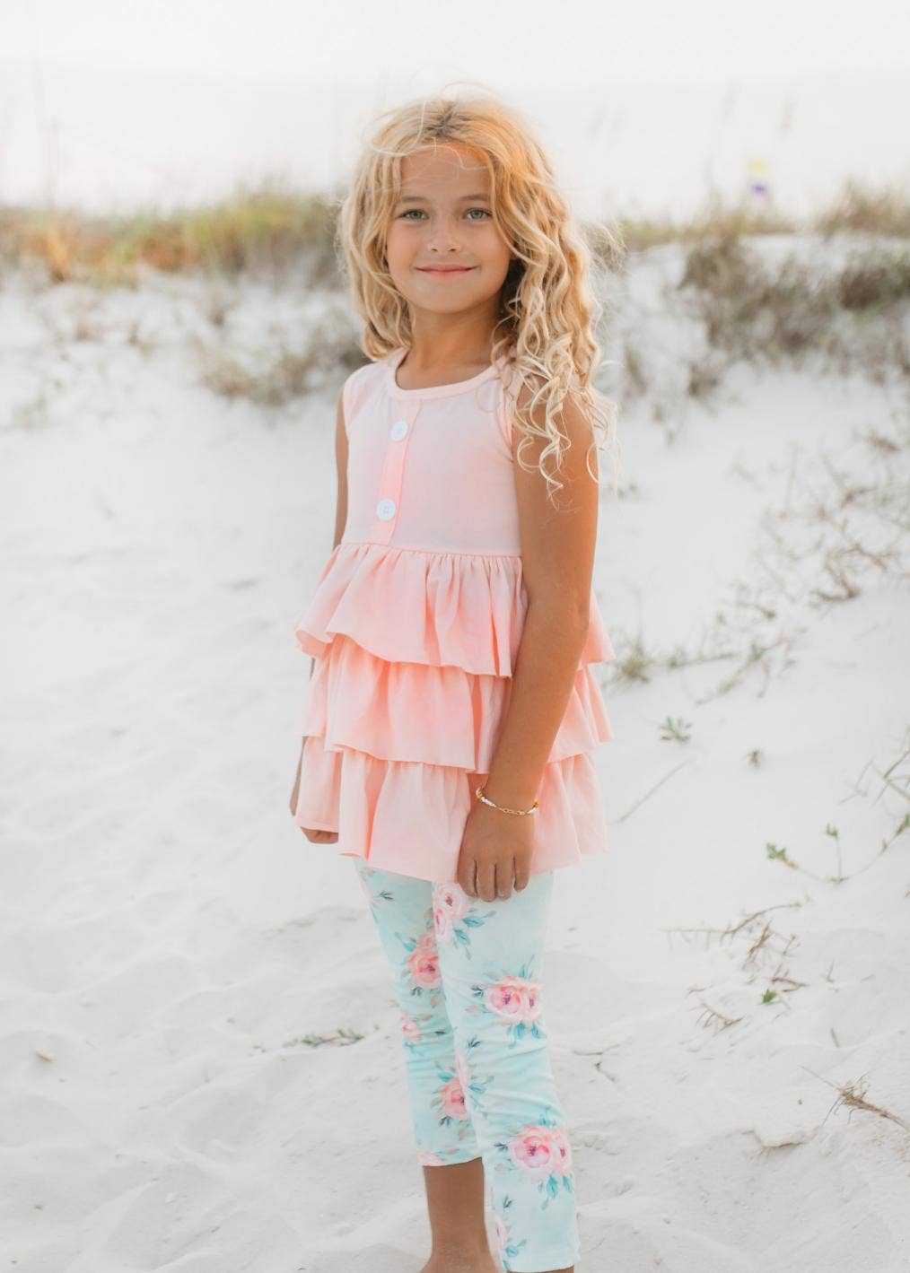 Peach Floral Ruffle Button Spring Set