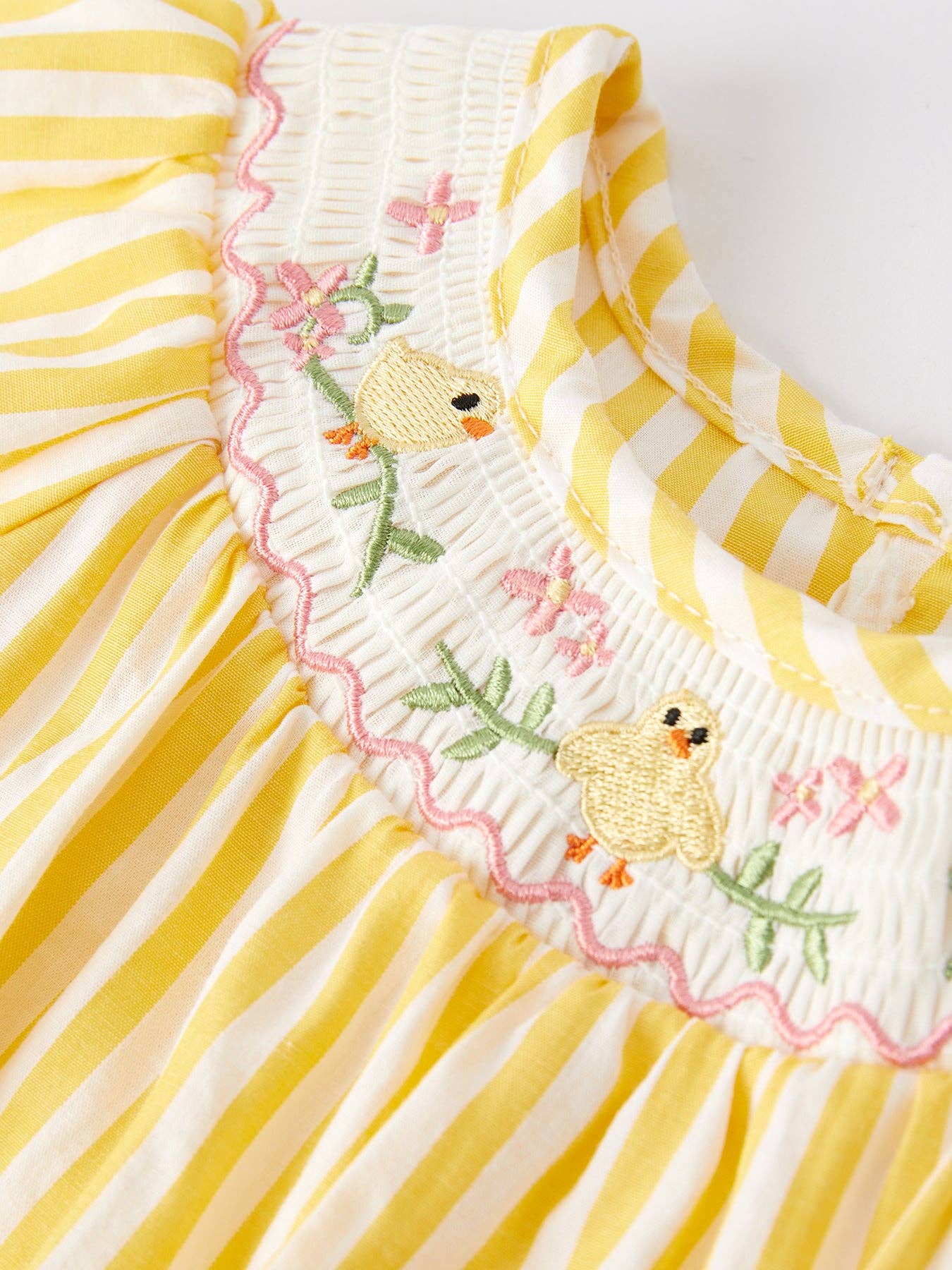 Spring Chick Floral Embroidered Smocking Romper