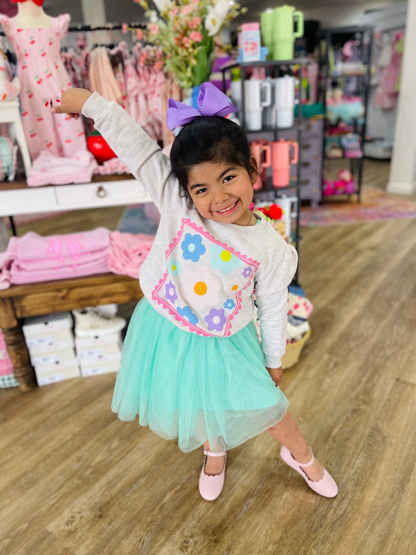 Spring Sweatshirt + Rib Tank Tulle Dress | Teal