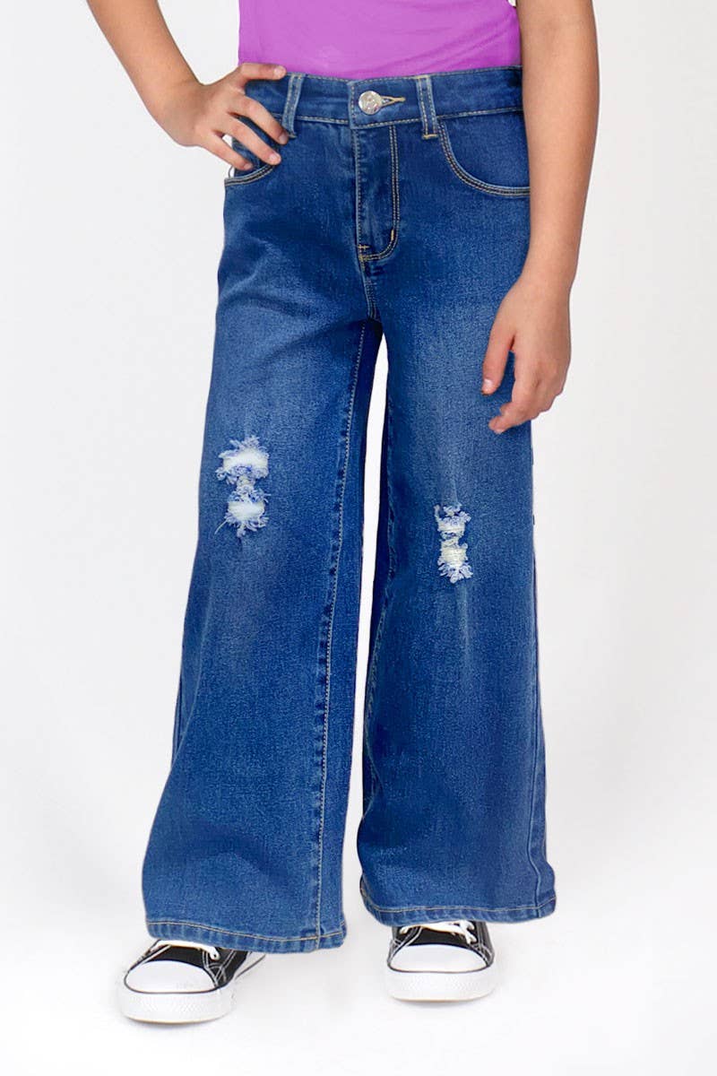 Distressed Wide Leg Denim Jeans | 4-6x