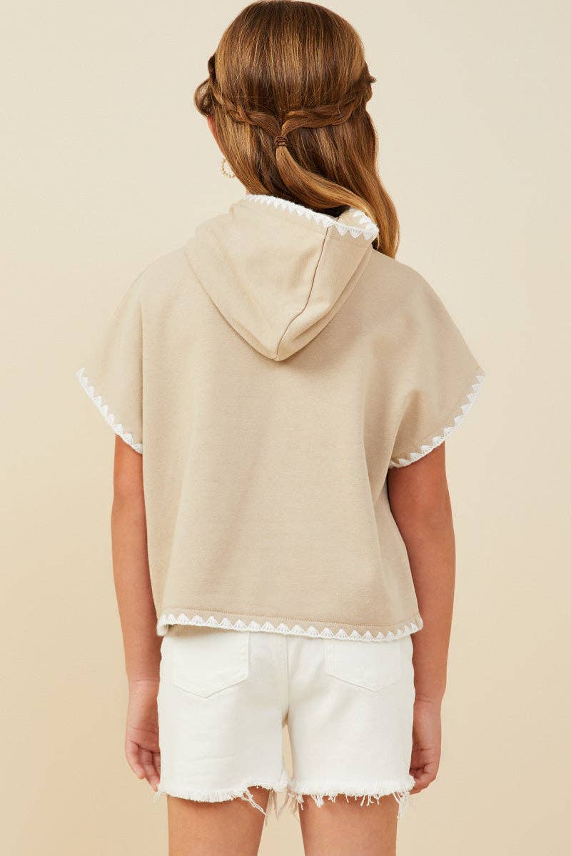 Crochet Stitched Hooded Top | Taupe