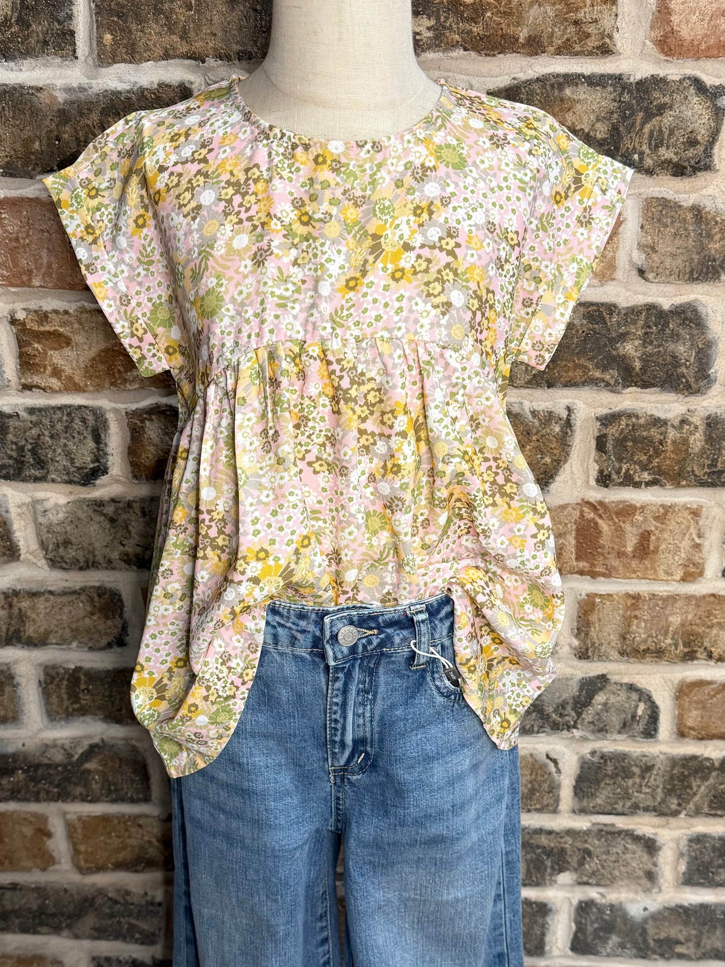 Floral Roll Sleeve Peplum Top