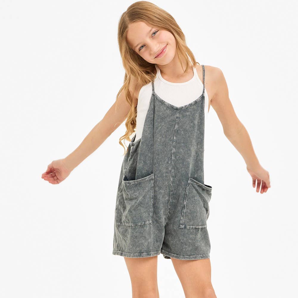 Charcoal Pocket Mineral Wash Overall Romper