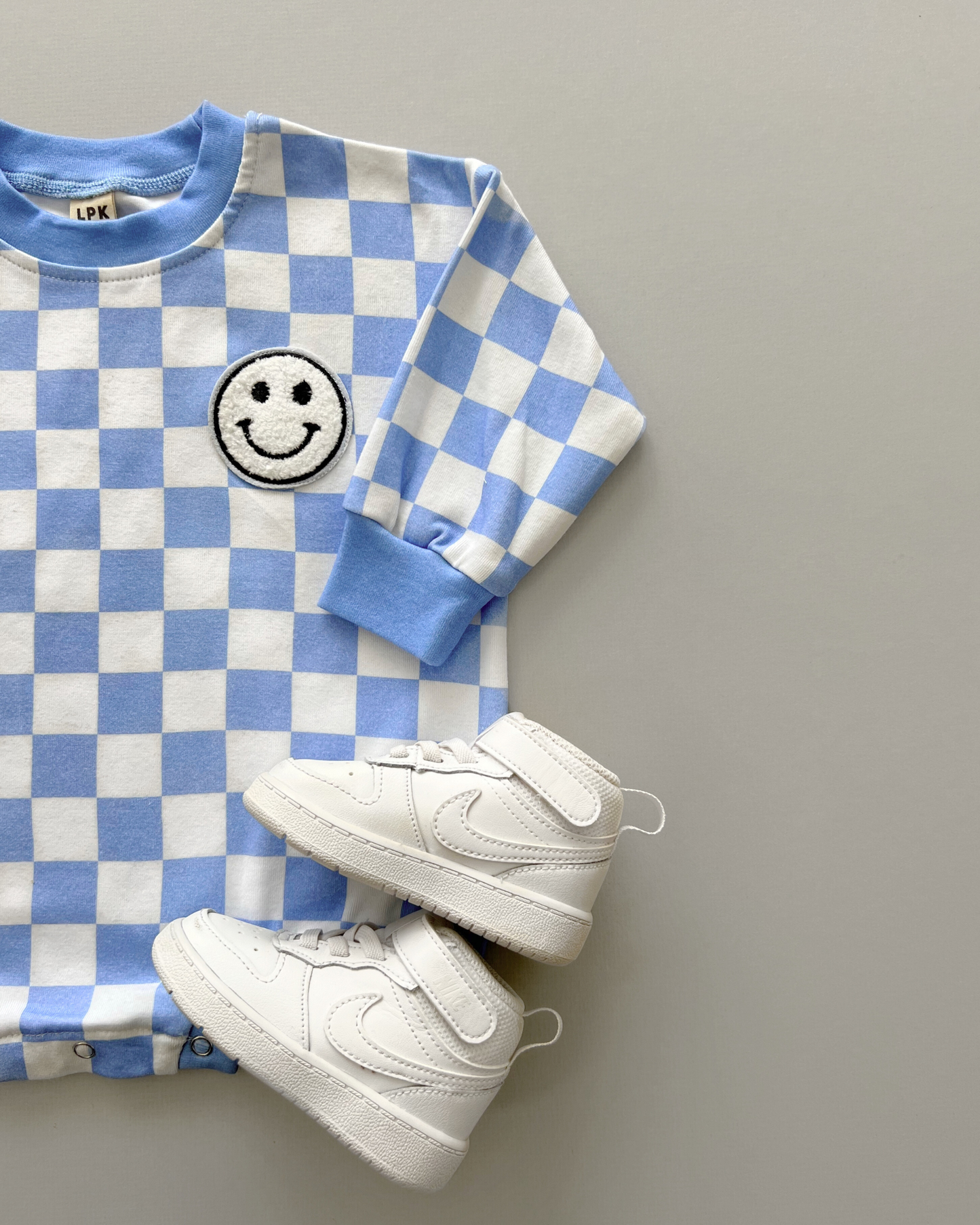 Checkered Smiley Bubble Romper