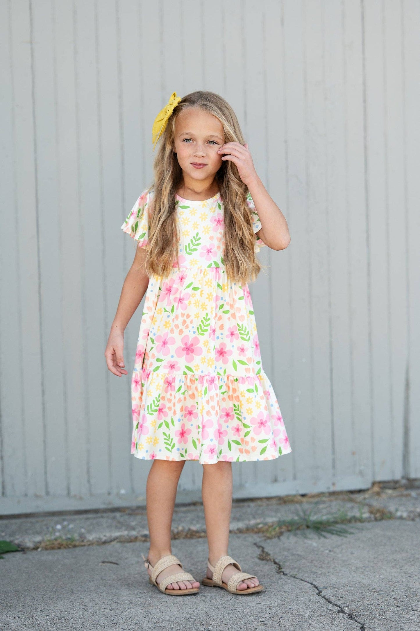 Emma Dainty Spring Floral Flutter Sleeve Twirl Dress