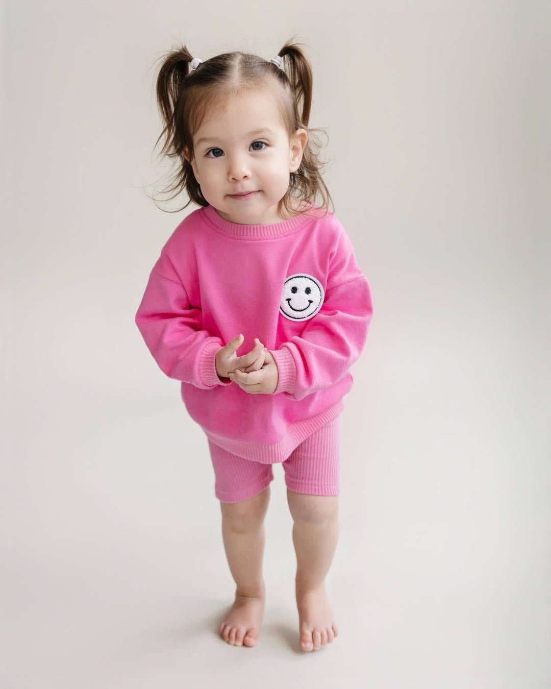 Pink Ribbed Biker Shorts Set