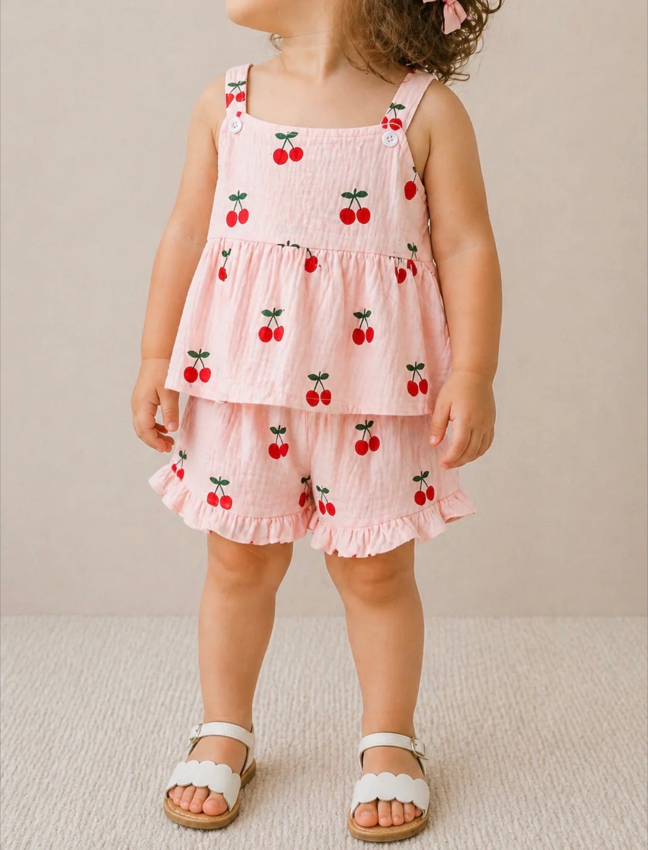 Cherry Ruffle Tank Set | Pink