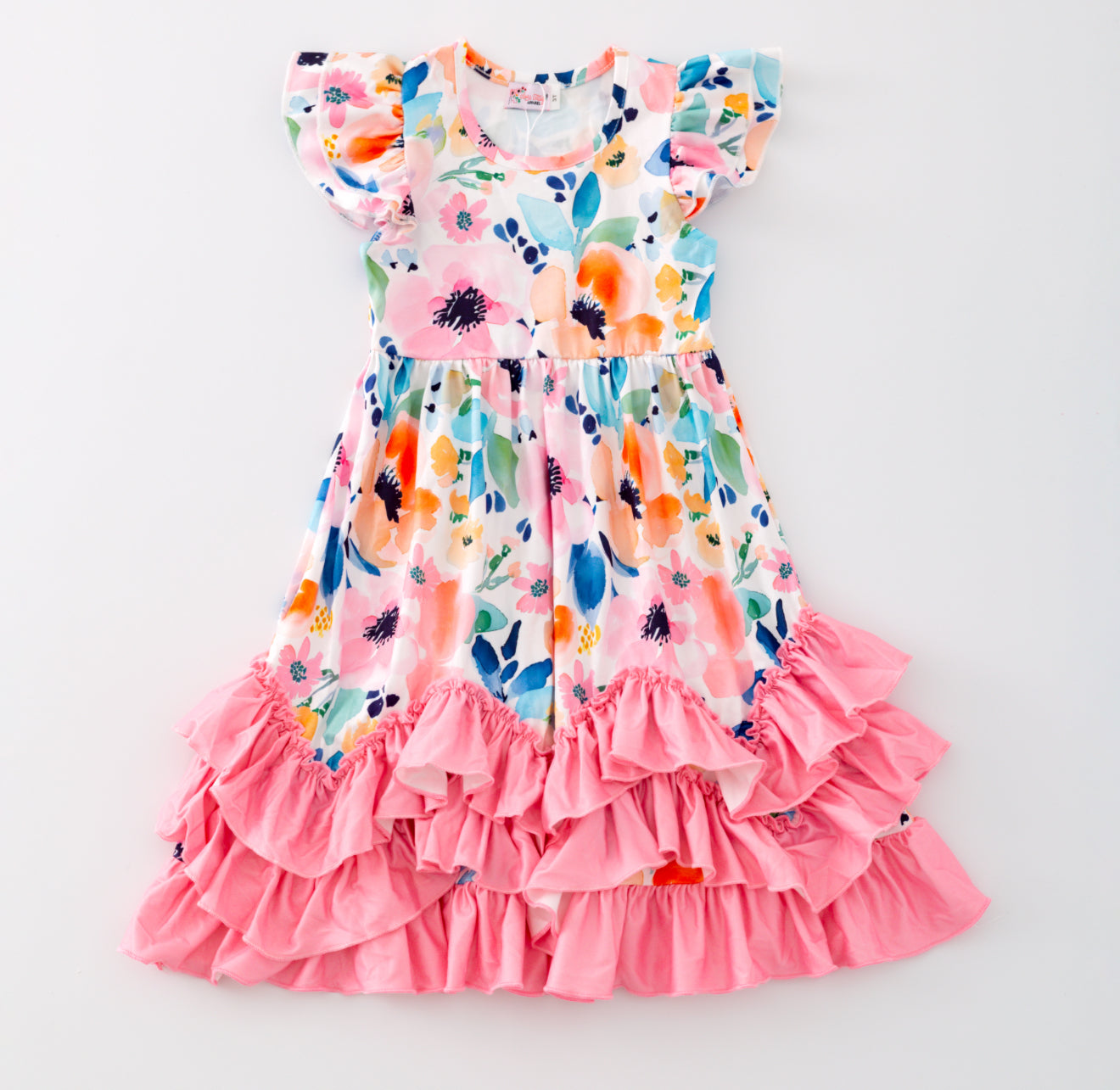 Watercolor Whisper Ruffle Maxi Dress