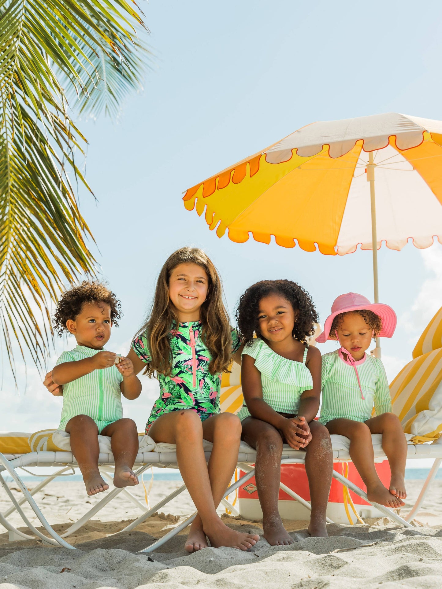 Spring Green Seersucker One Shoulder Ruffle Tankini