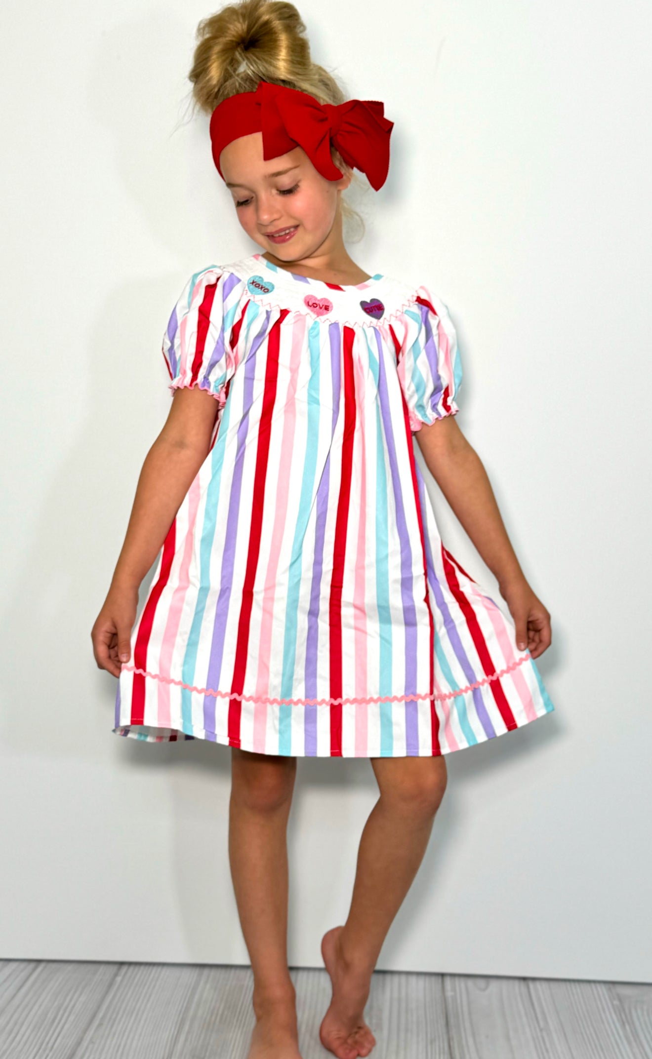 Candy Heart Stripe Smocked Dress