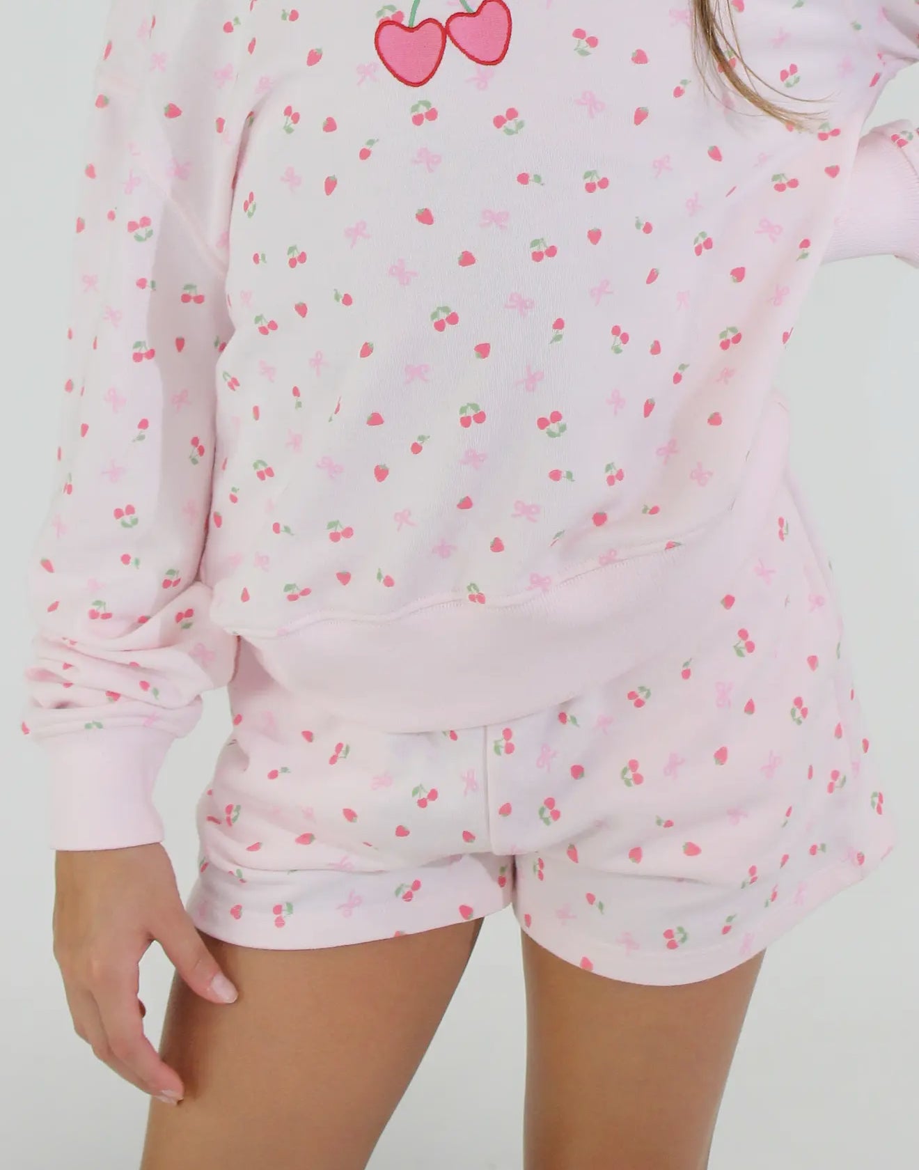 Micro Berry All Over Print Wide Neck Sweatshirt | Pink