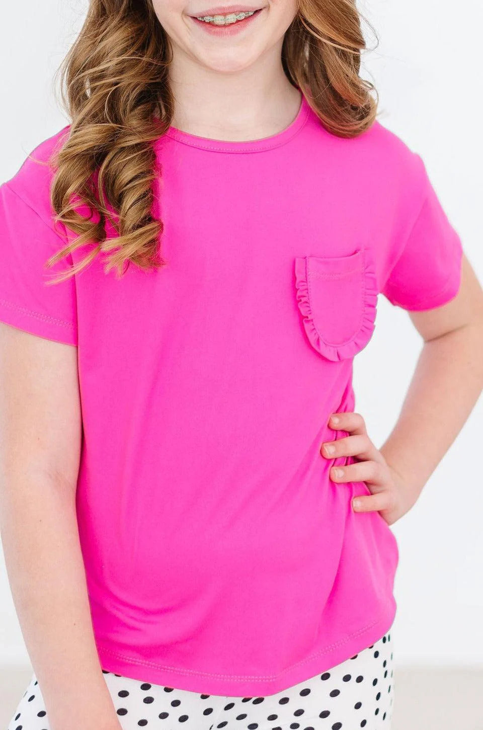 Gingham Bows 3 Piece Set : Satin Jacket + Ruffle Twirl Skirt + Pink Pocket Tee