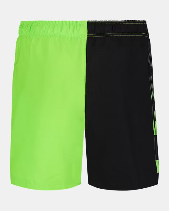 UA Black & Lime Colorblock Swim Trunks