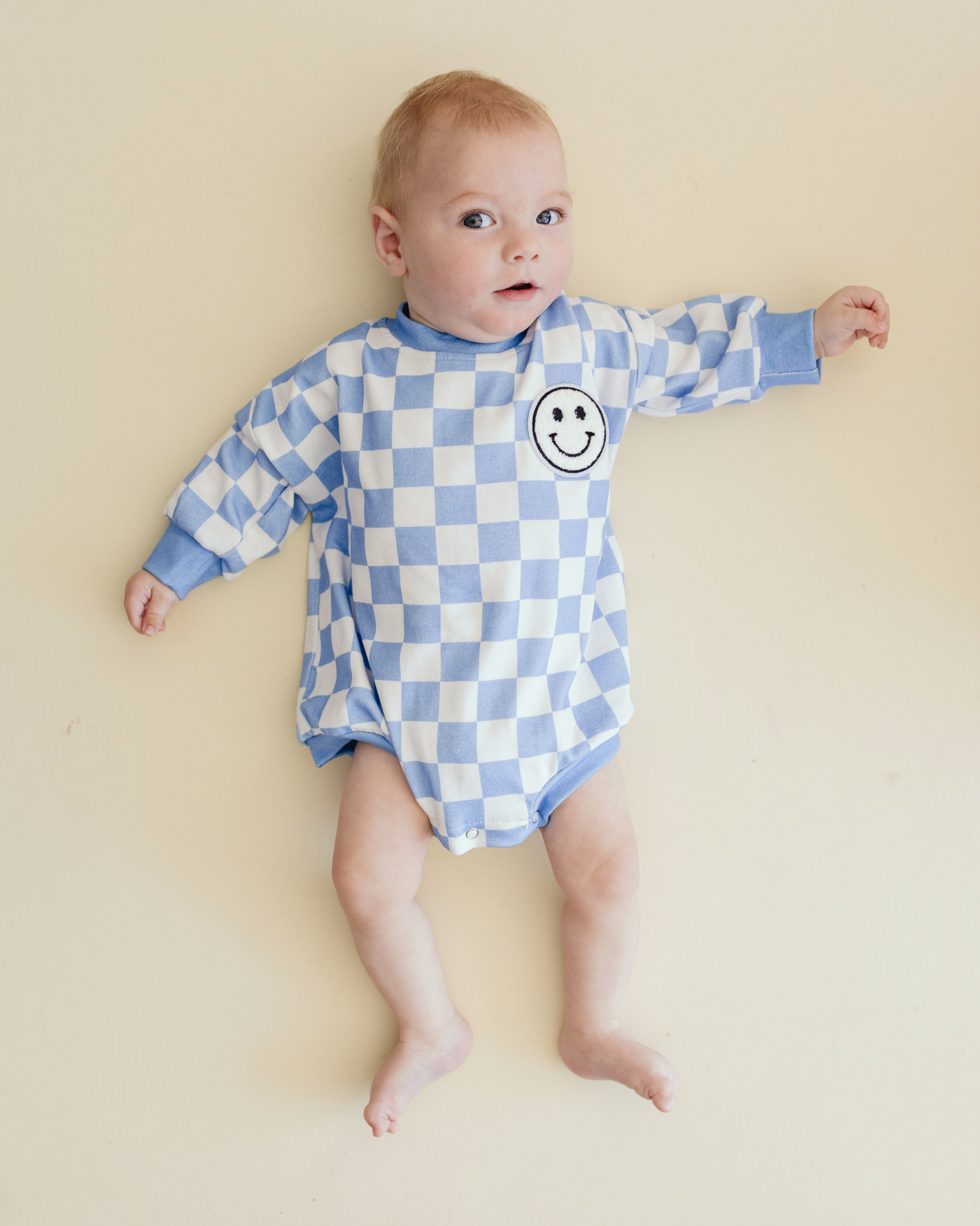 Checkered Smiley Bubble Romper