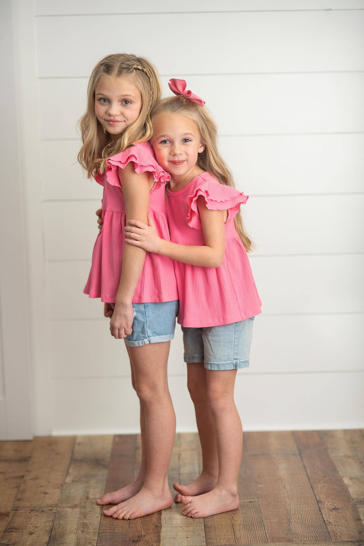 Bright Pink Double Ruffle Flutter Sleeve Top