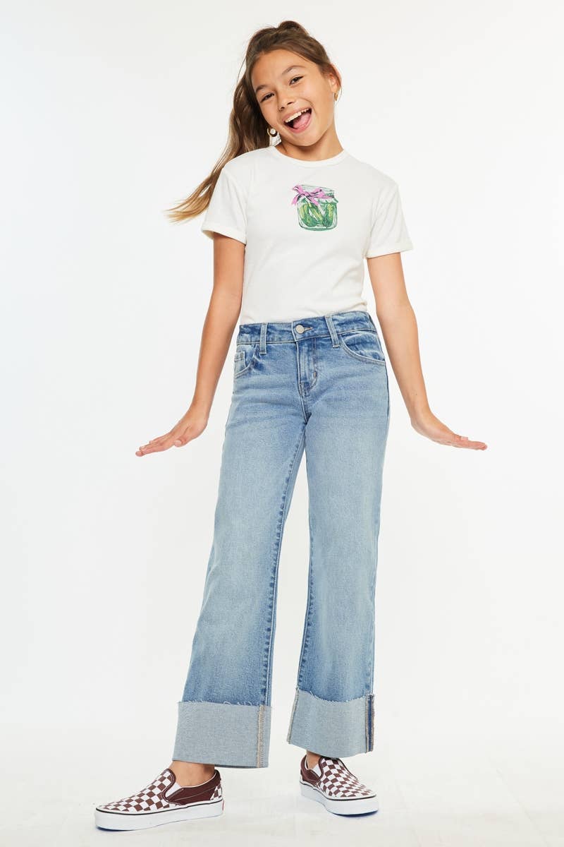 Mid Rise Wide Leg Cropped Flare Jeans
