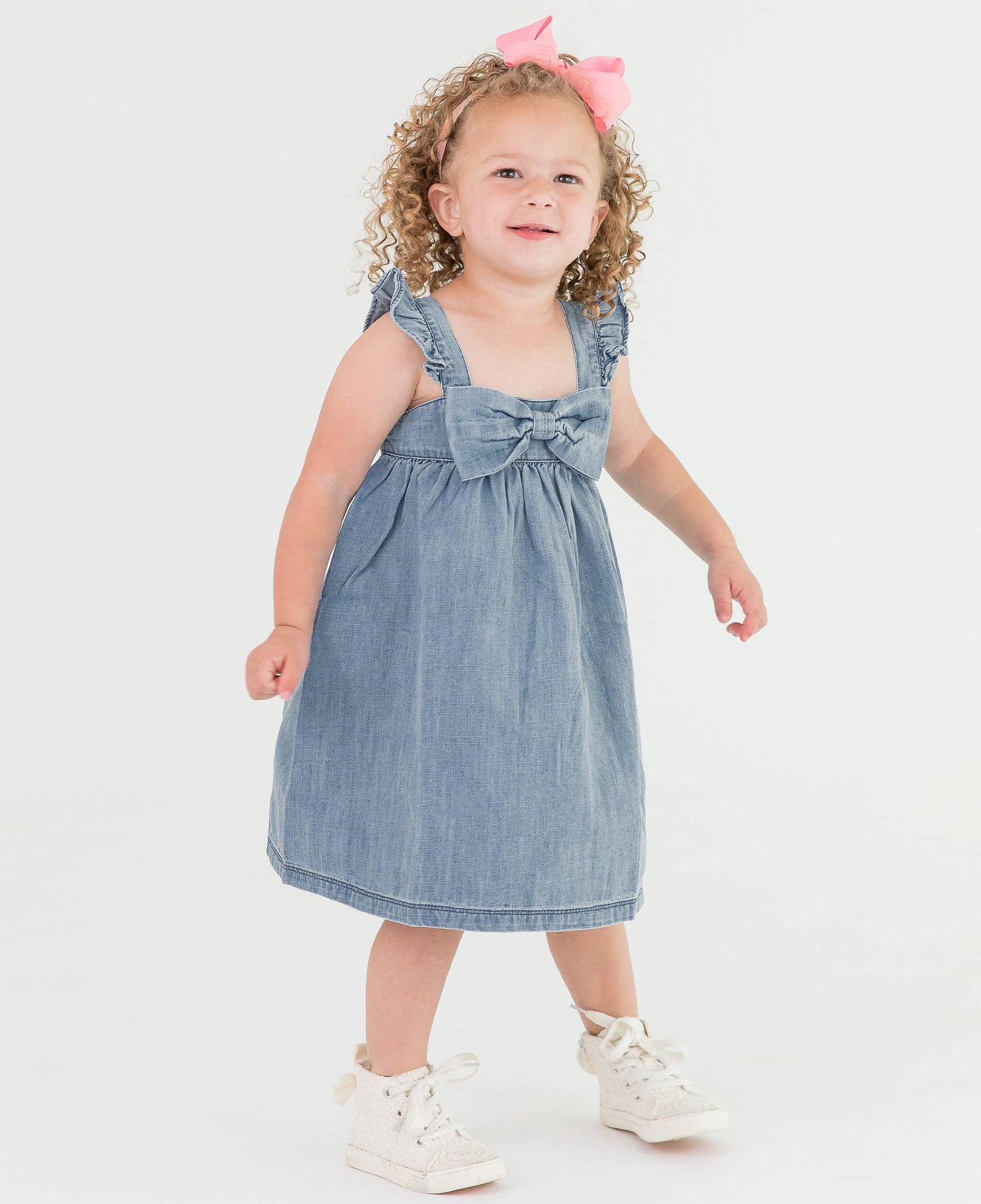 Light Wash Flutter Bow Woven Dress