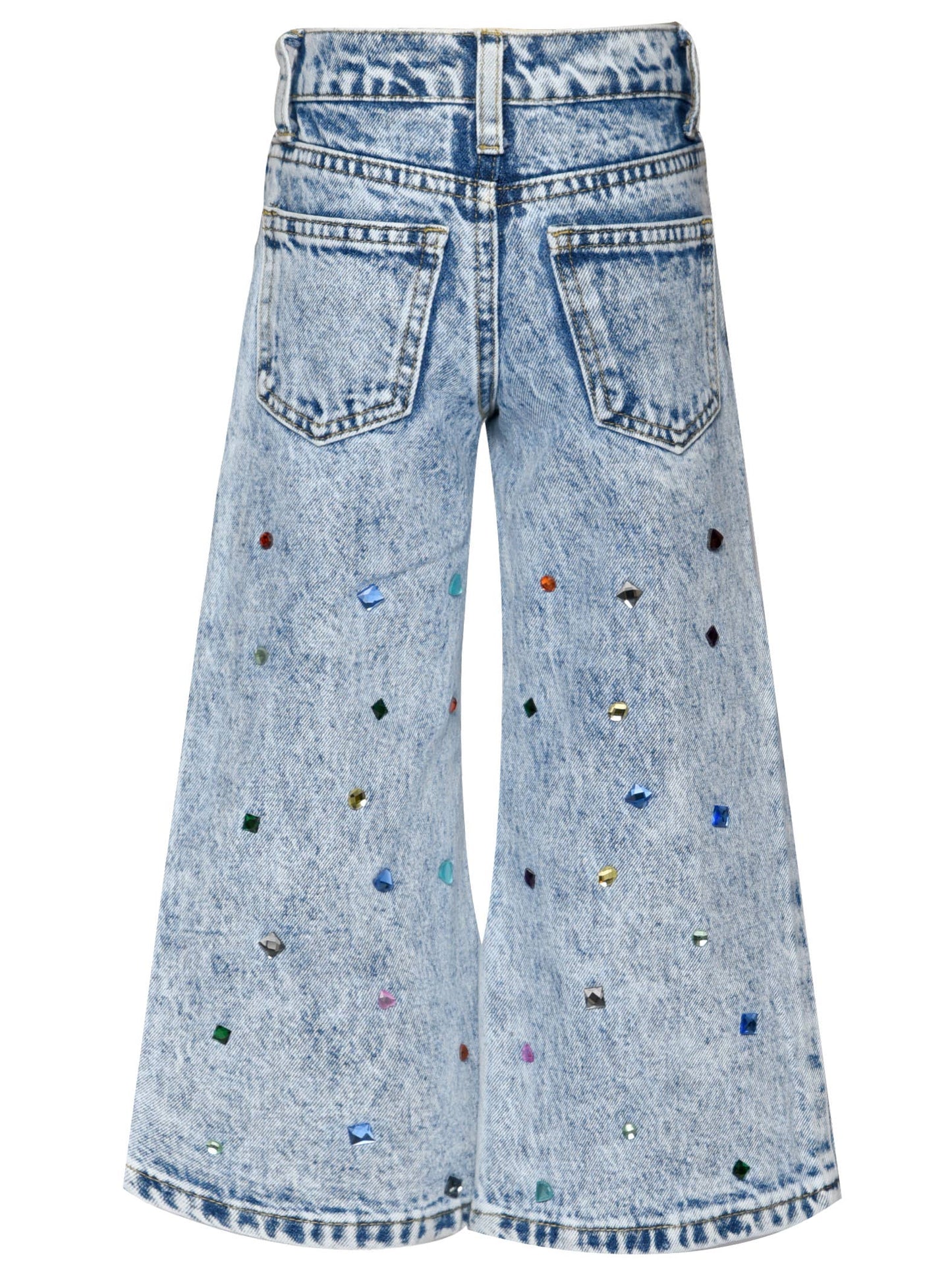 Acid Wash Rhinestone Wide Leg Jeans