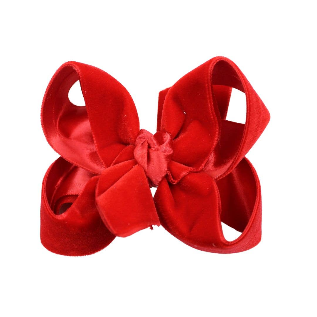 VELVET HAIR BOWS ON ALLIGATOR CLIP: White