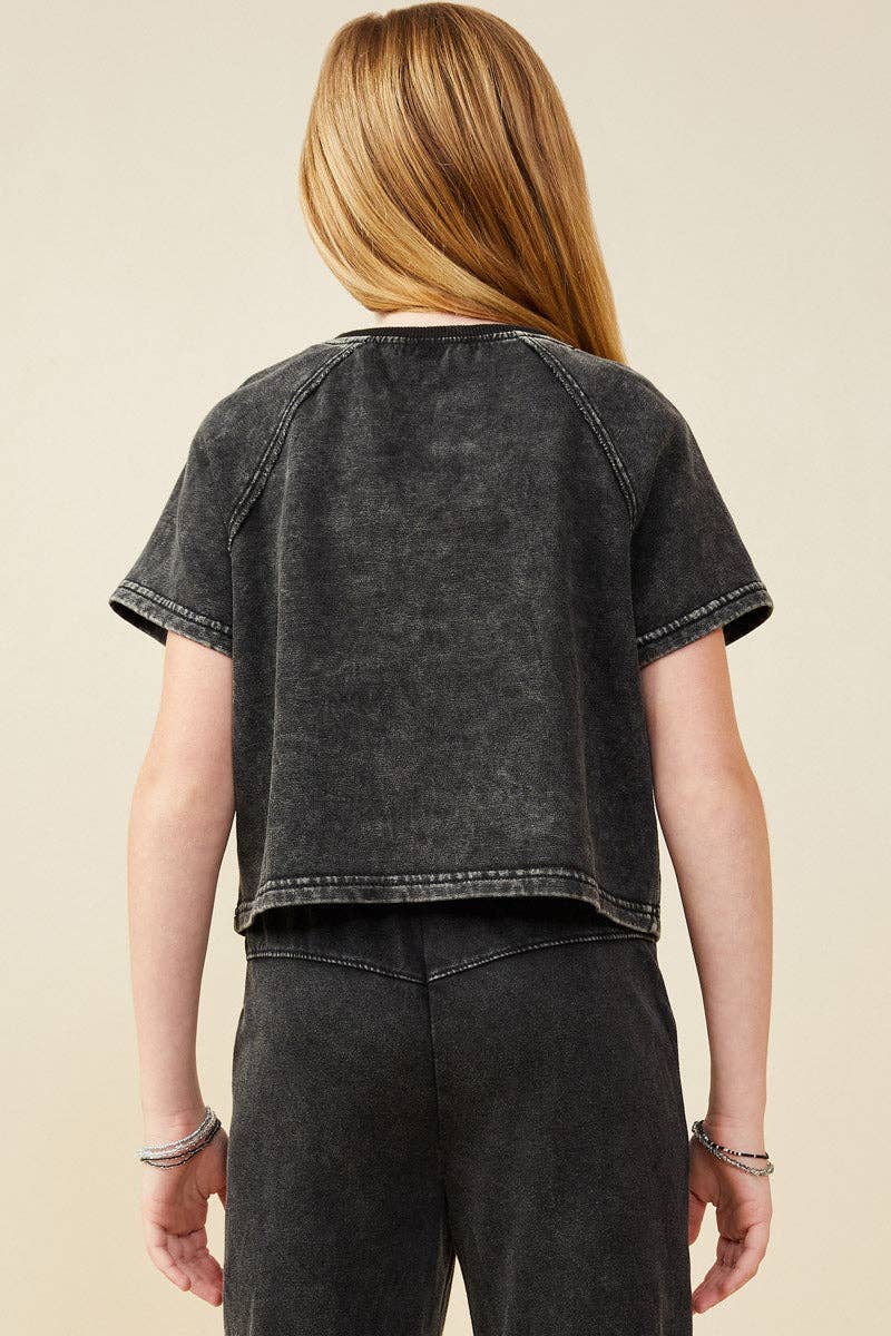 Vintage Washed Short Sleeve Knit Sweatshirt