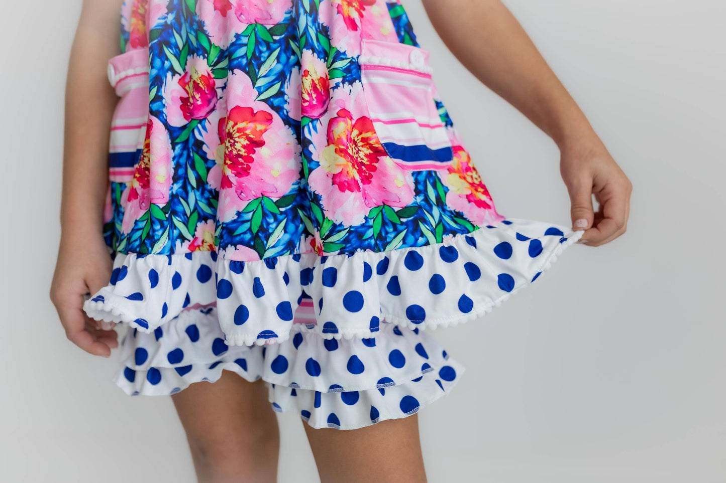 Floral & Polka Dot Ruffle Shorts Set