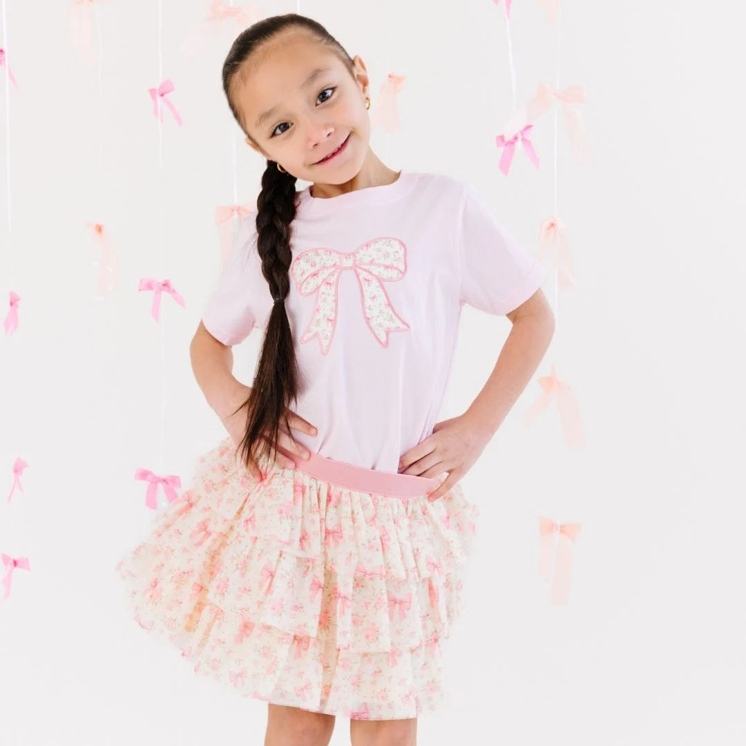 Ditsy Floral Bow Patch Short Sleeve T-Shirt