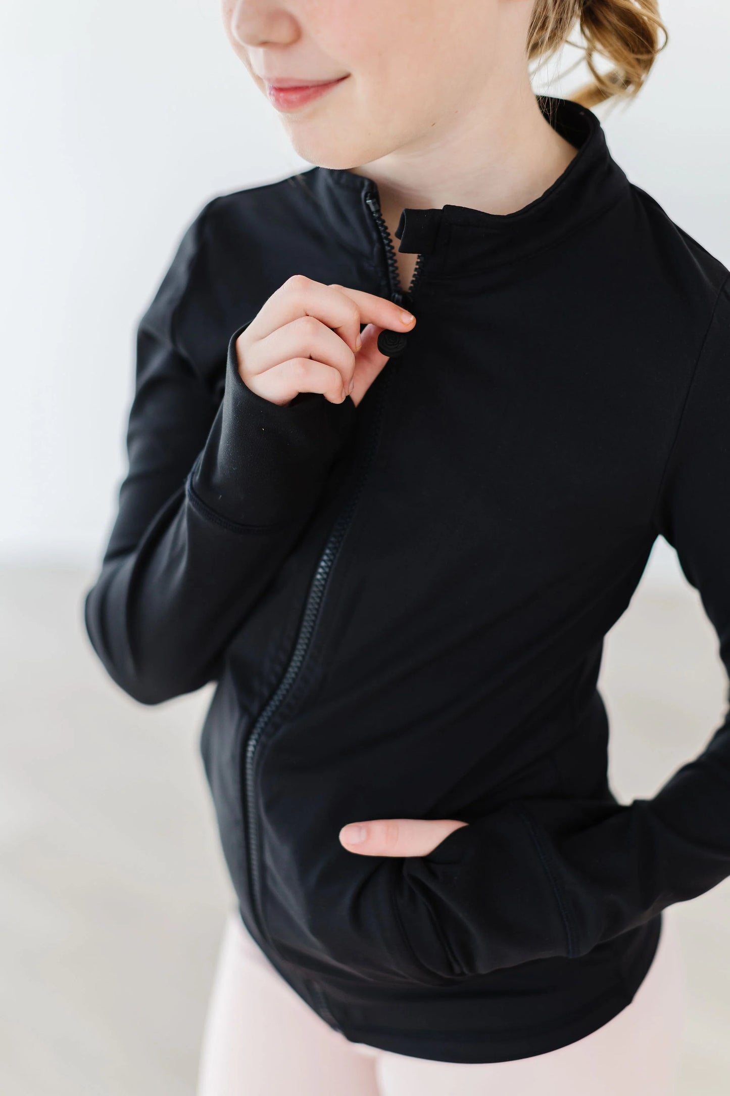 Balanced Black Full Zip Ruffle Active Jacket