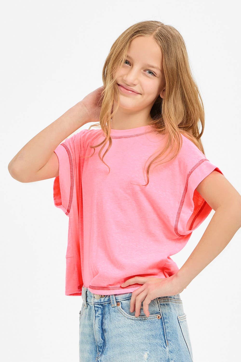 Open Back Reverse Stitched Top | Neon Coral