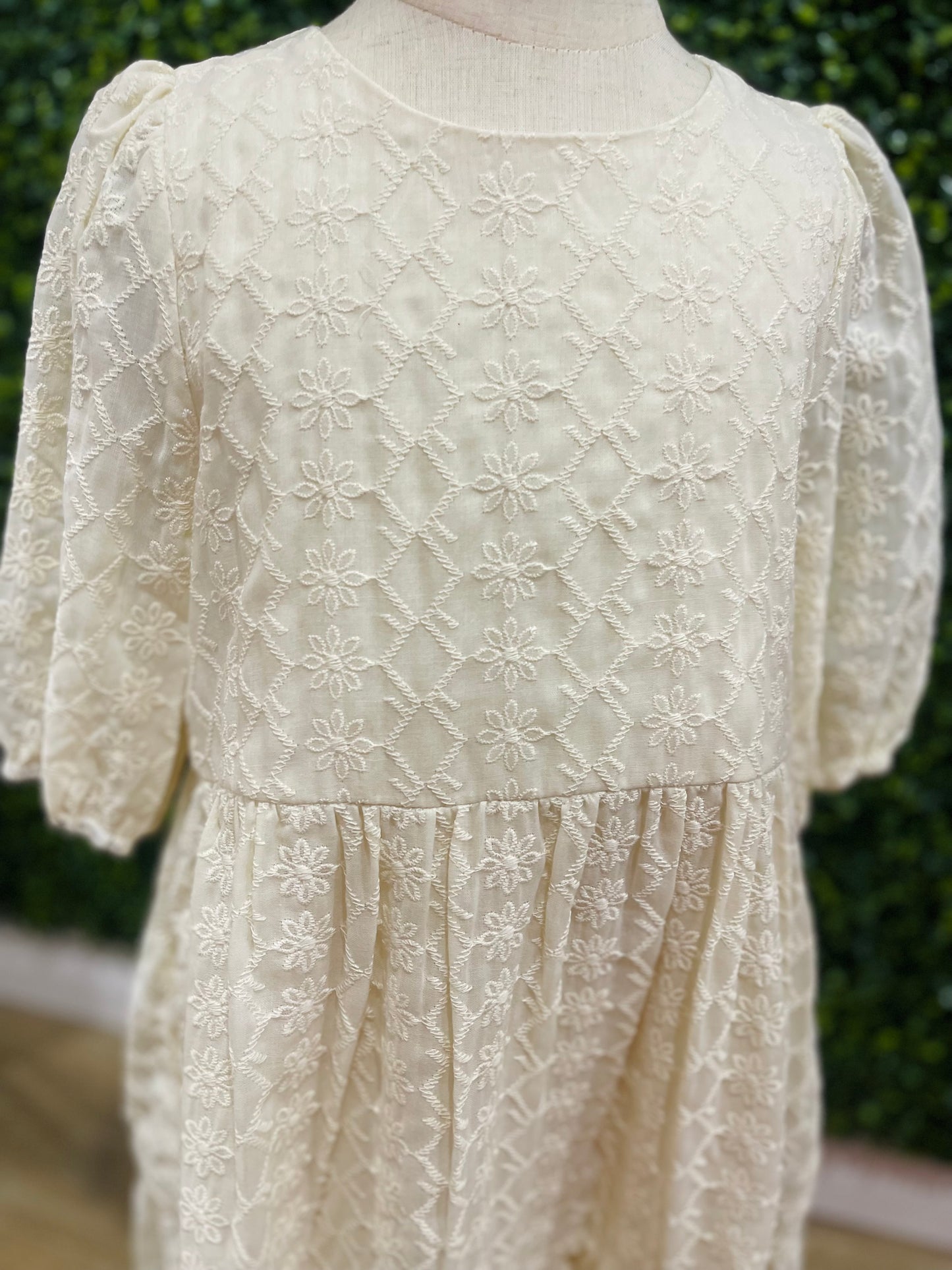 Crochet Detail Scoop Neck Tiered Dress | Cream