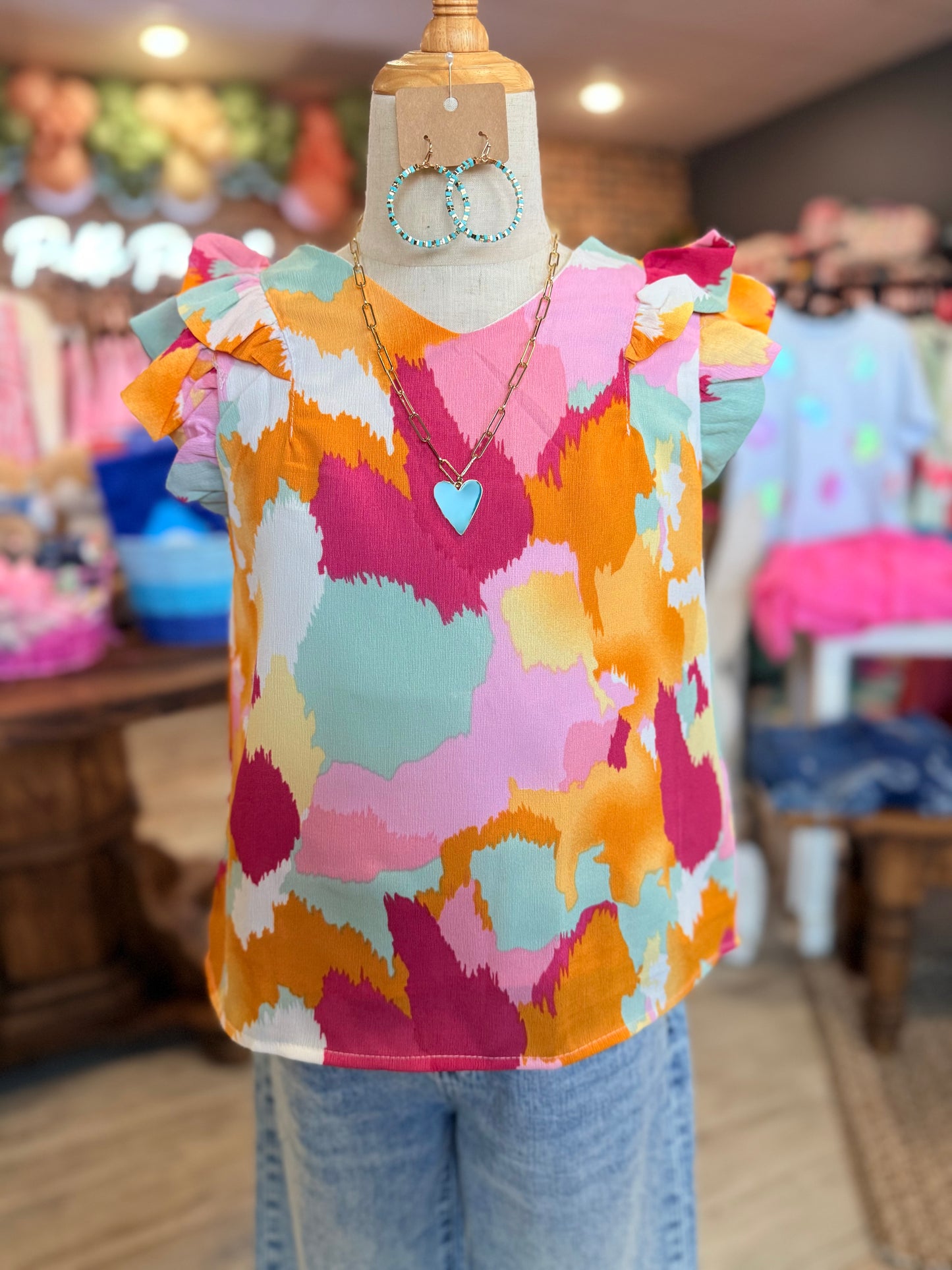 Abstract Spring Ruffle Top
