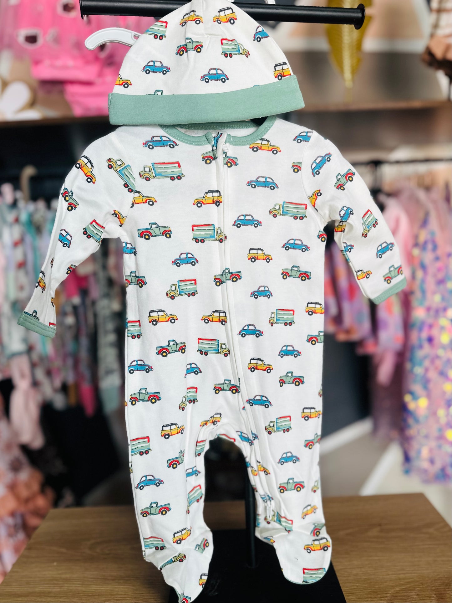 Automobiles Zipper Footie + Hat