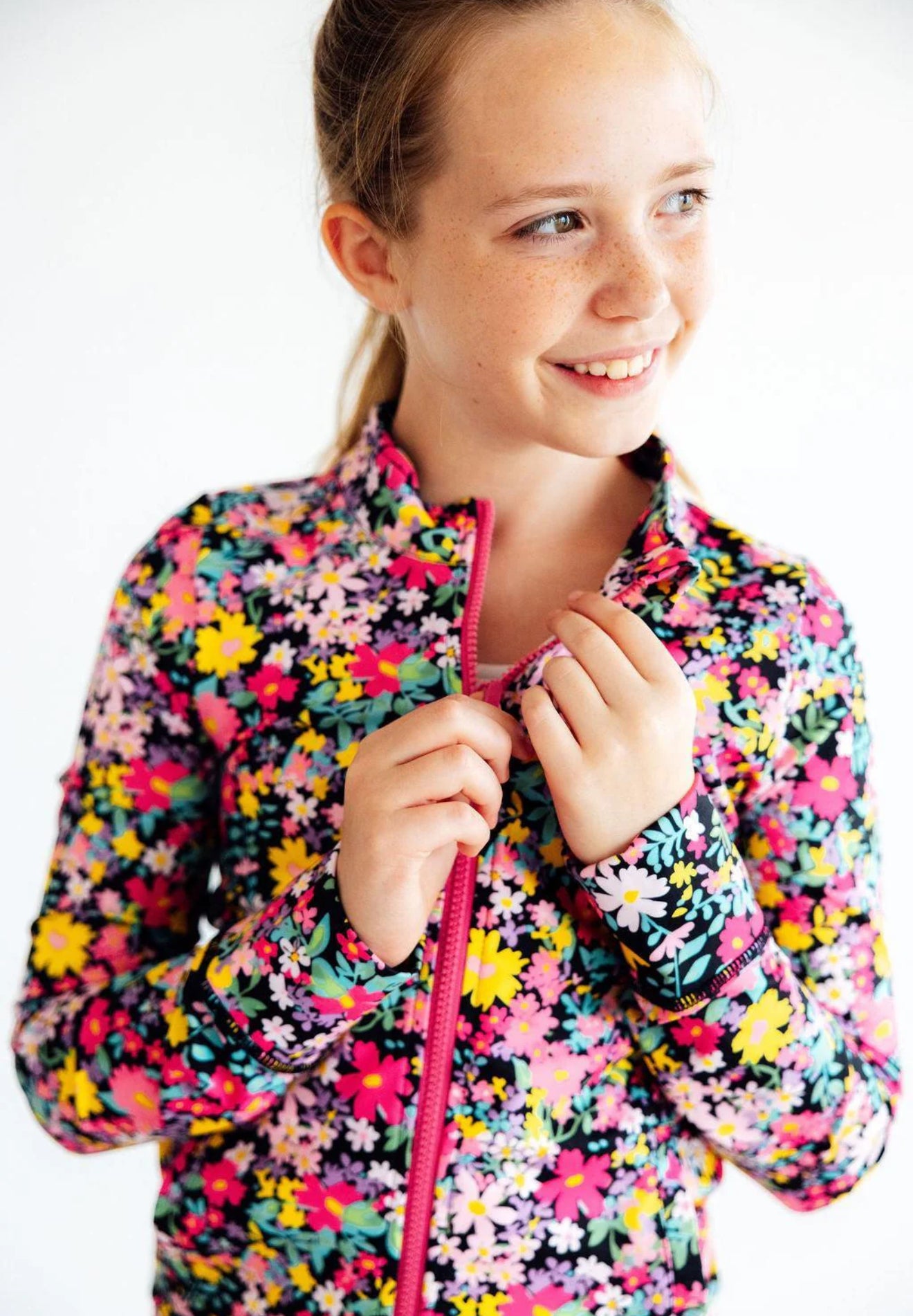 Flexible Floral Full Zip Ruffle Active Jacket