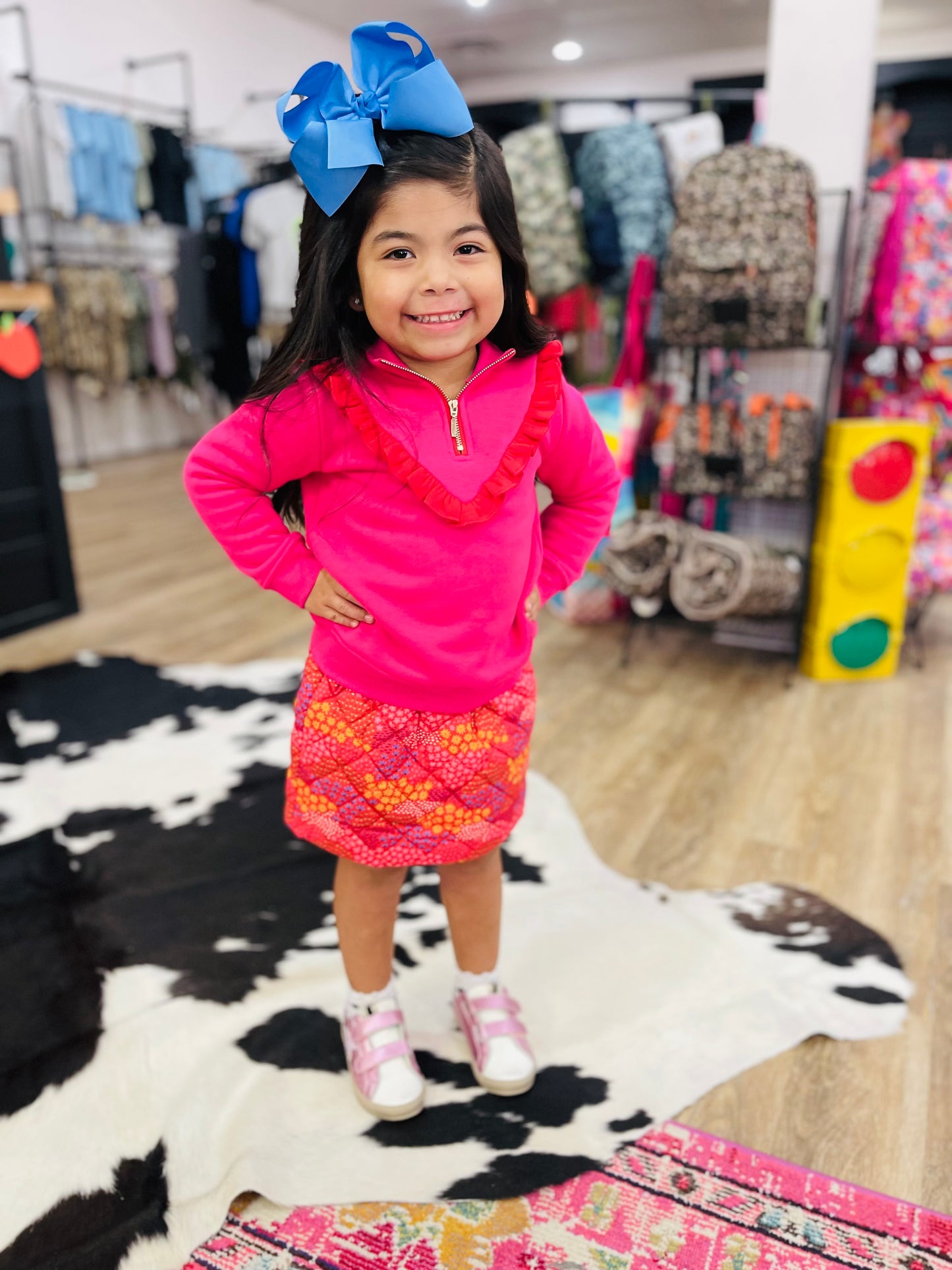 Ruffle Half Zip | Pink & Red