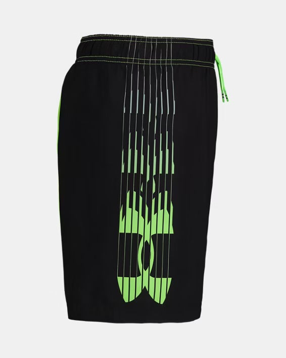 UA Black & Lime Colorblock Swim Trunks