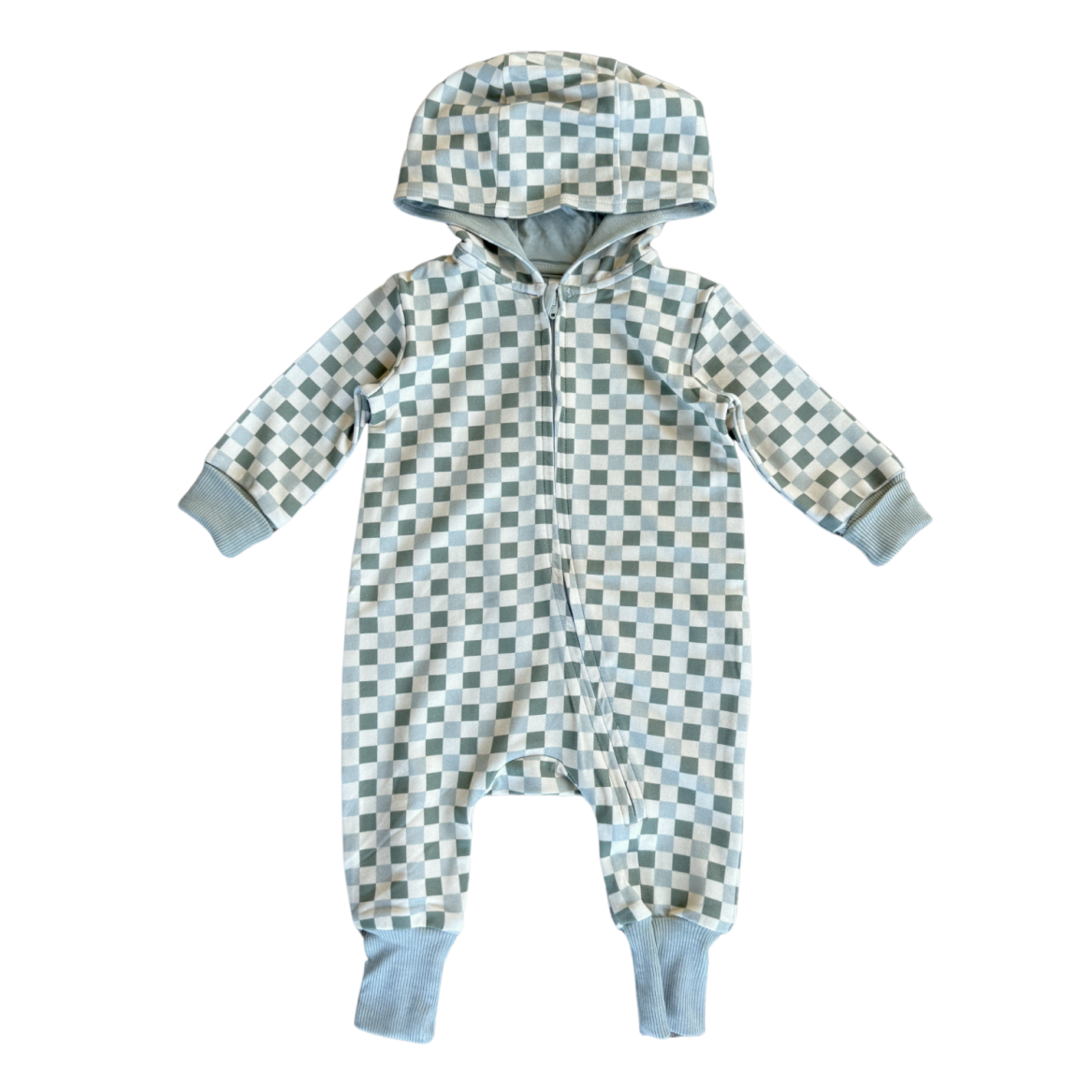 Terry Zip Hooded Romper | Fern Checkers