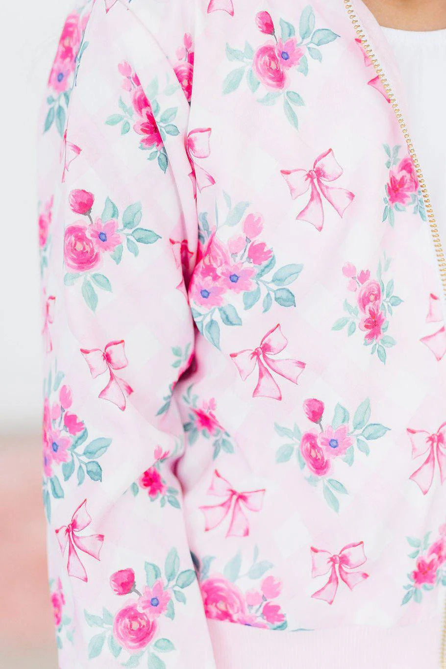 Gingham Bows 3 Piece Set : Satin Jacket + Ruffle Twirl Skirt + Pink Pocket Tee