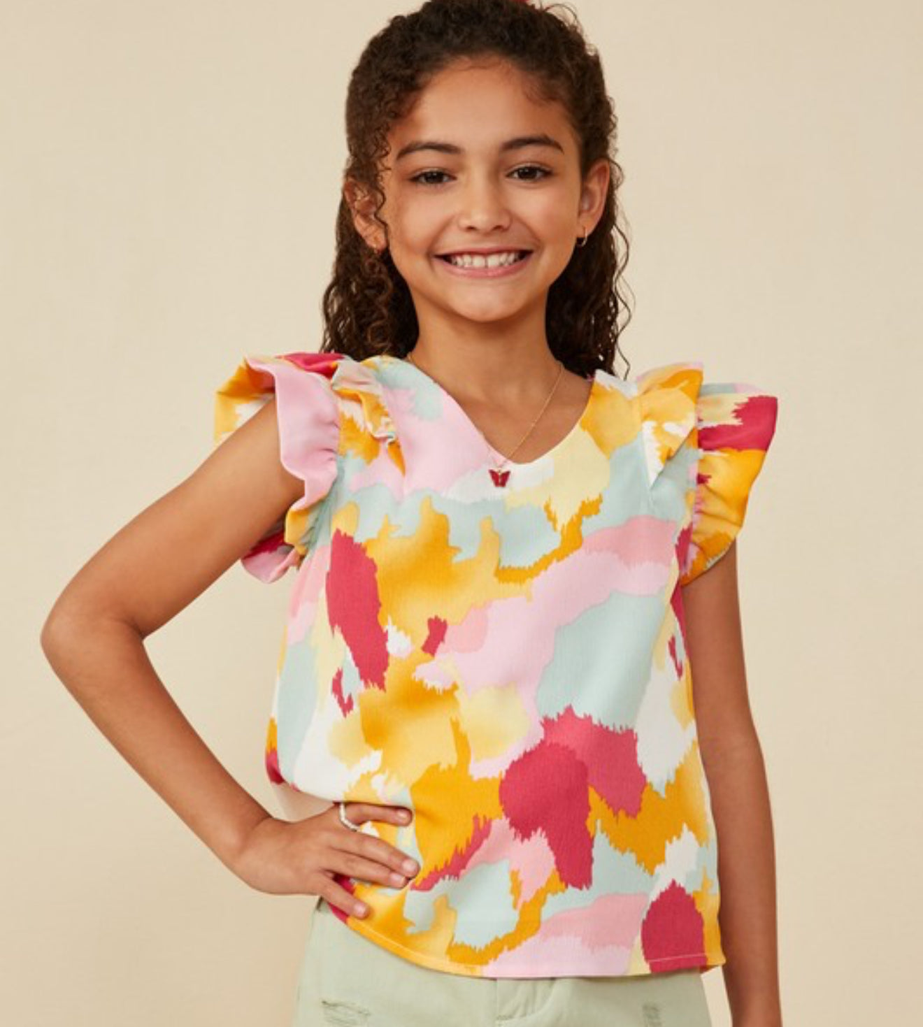 Abstract Spring Ruffle Top