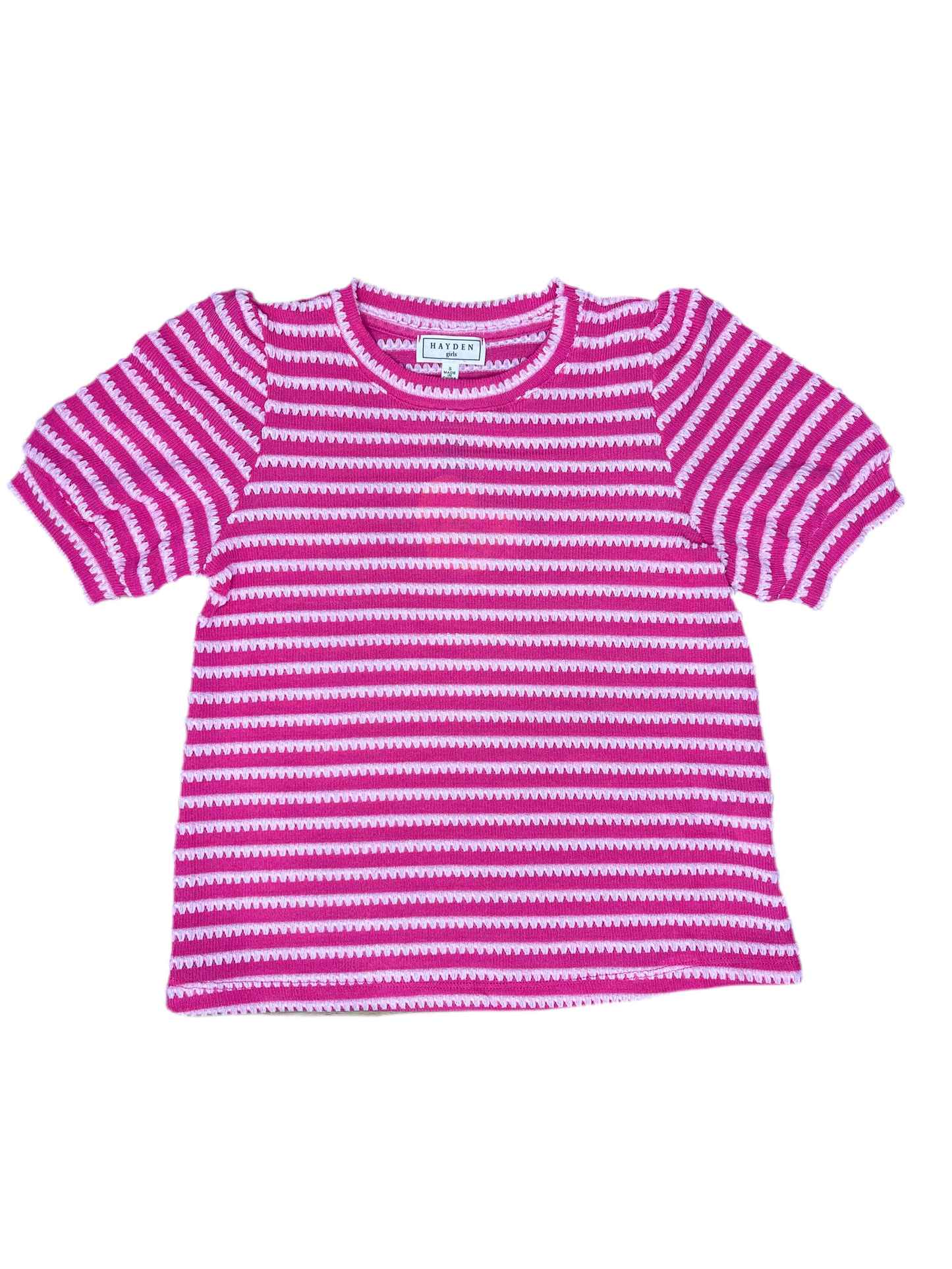 Puff Sleeve Textured Stripe Knit Top | Pink
