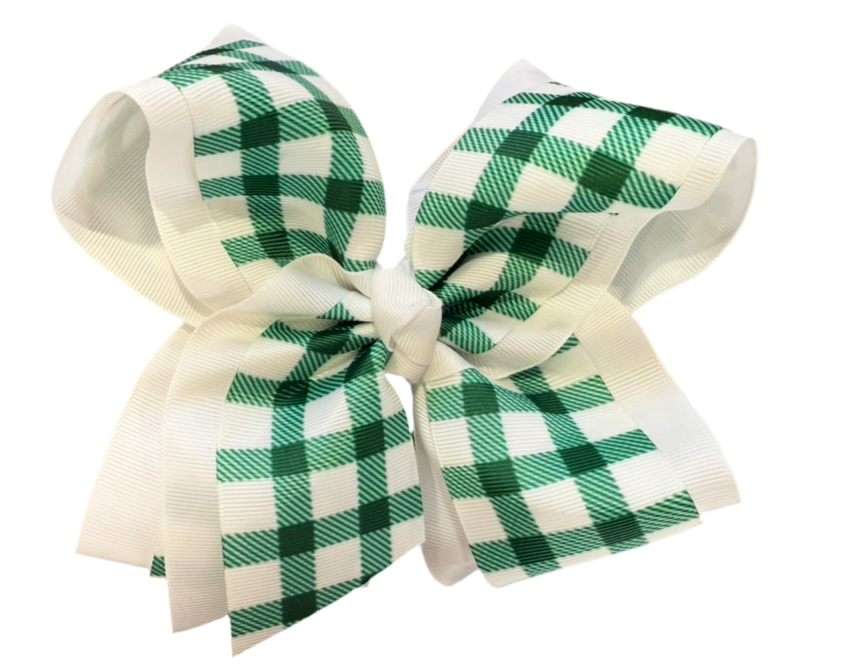 6” Emerald Checker Printed Hair Bow
