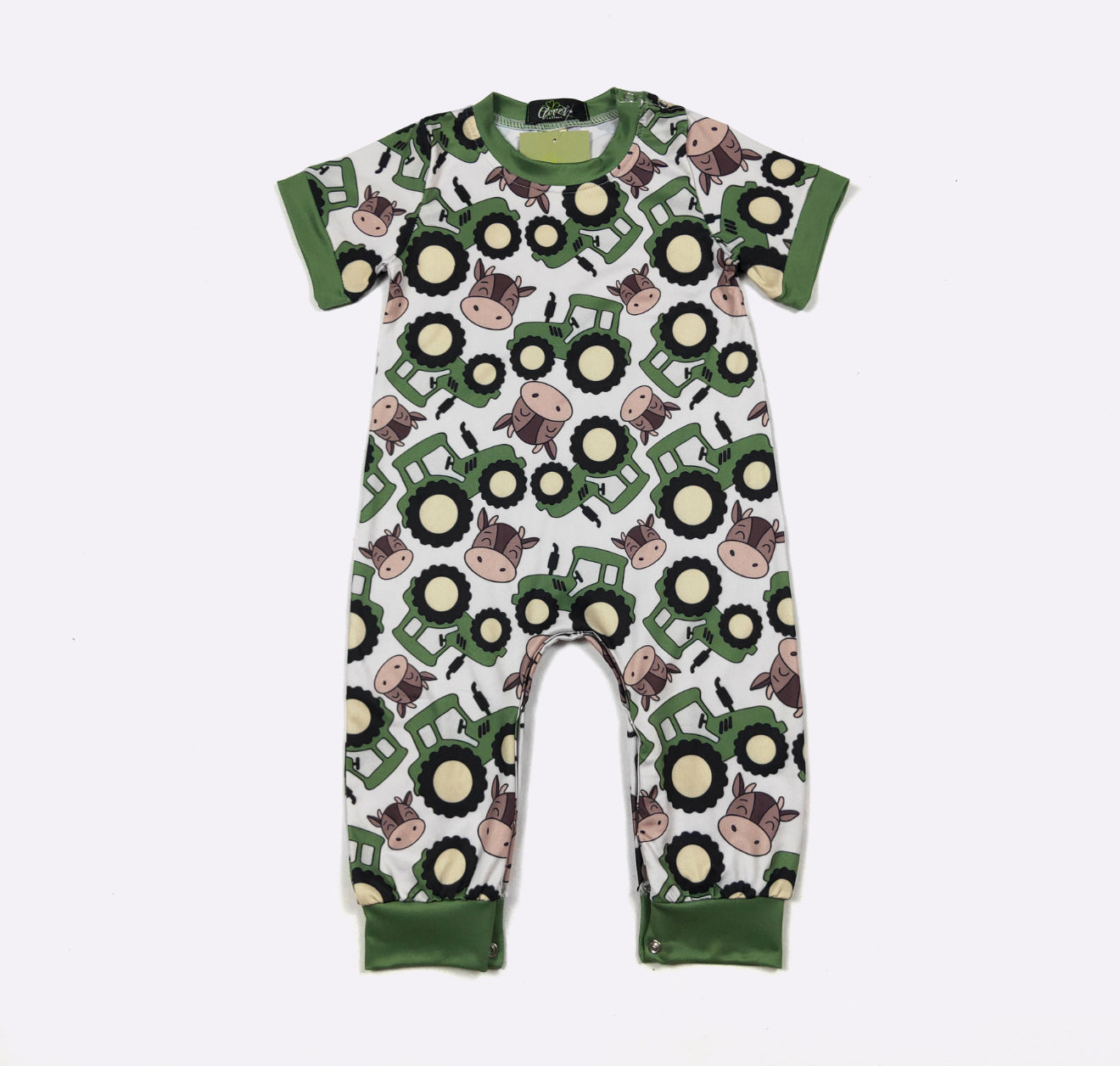 Green Tractor Boy Romper