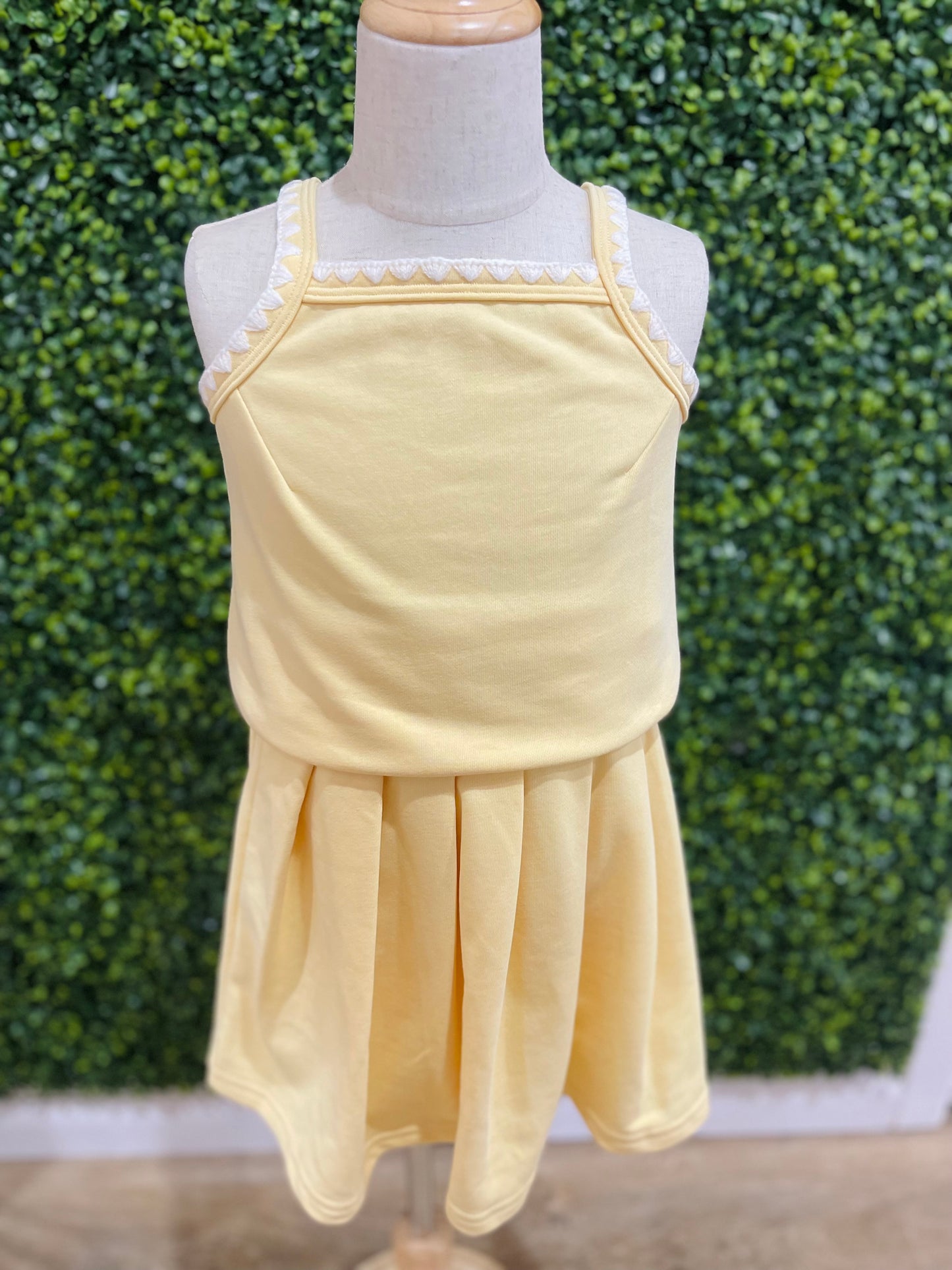 Crochet Knit Detail French Terry Tank | Yellow