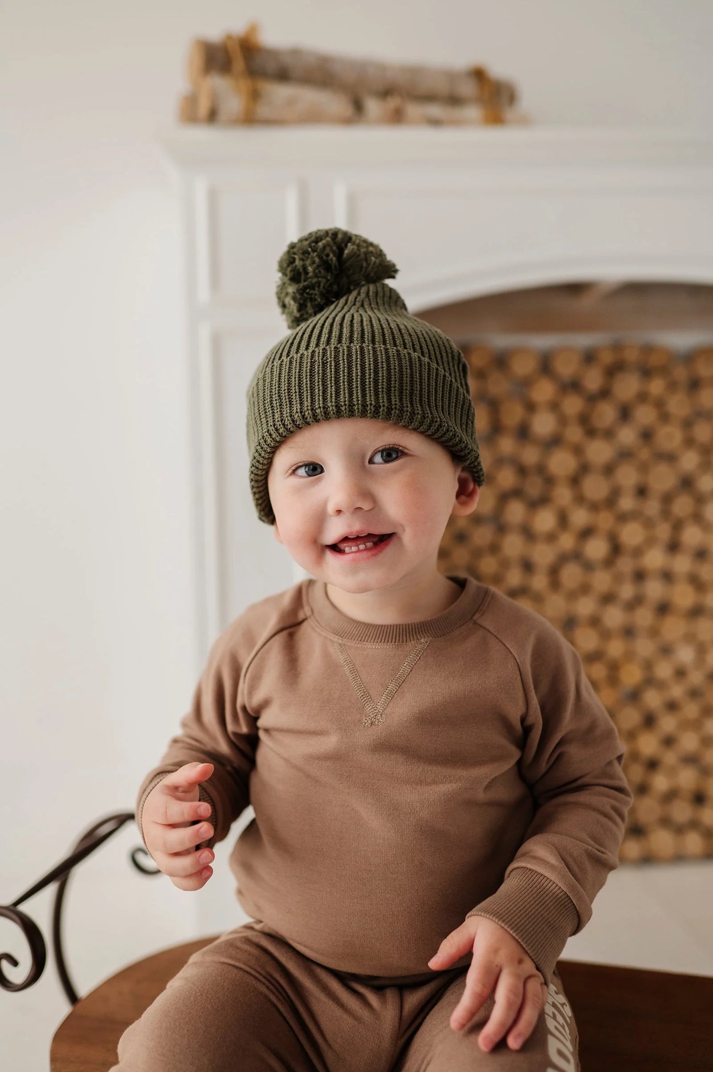 Olive Knit Pom Hat