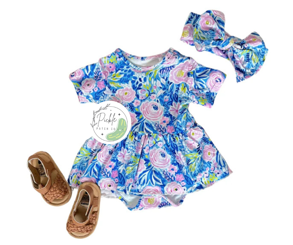 Blue Hues Floral Twirl Romper Set
