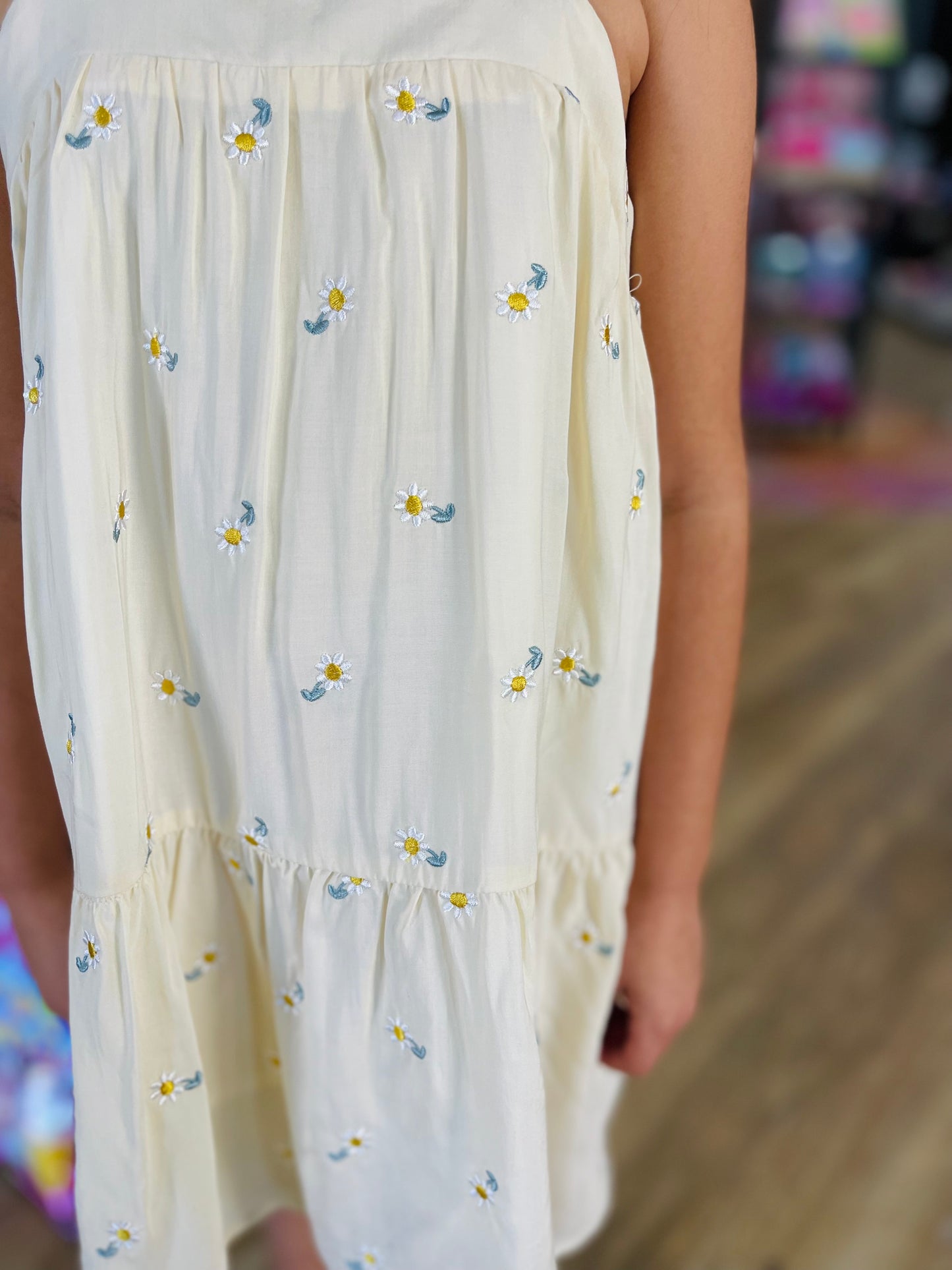 Wide Strap Dress | Embroidery Floral