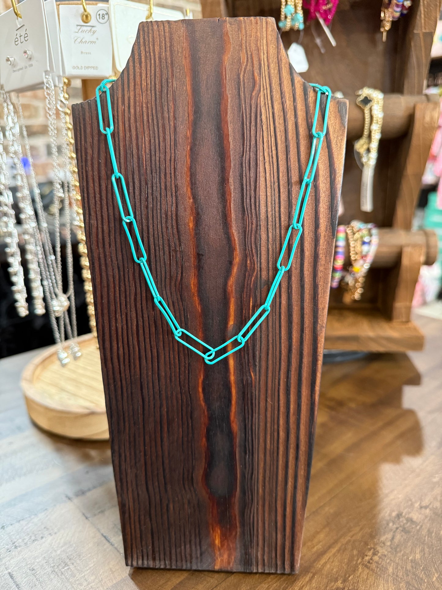 Turquoise Paperclip Necklace + Gold Studs