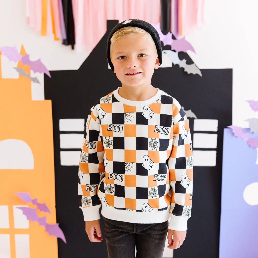 Boo Checkered Halloween Sweatshirt LP