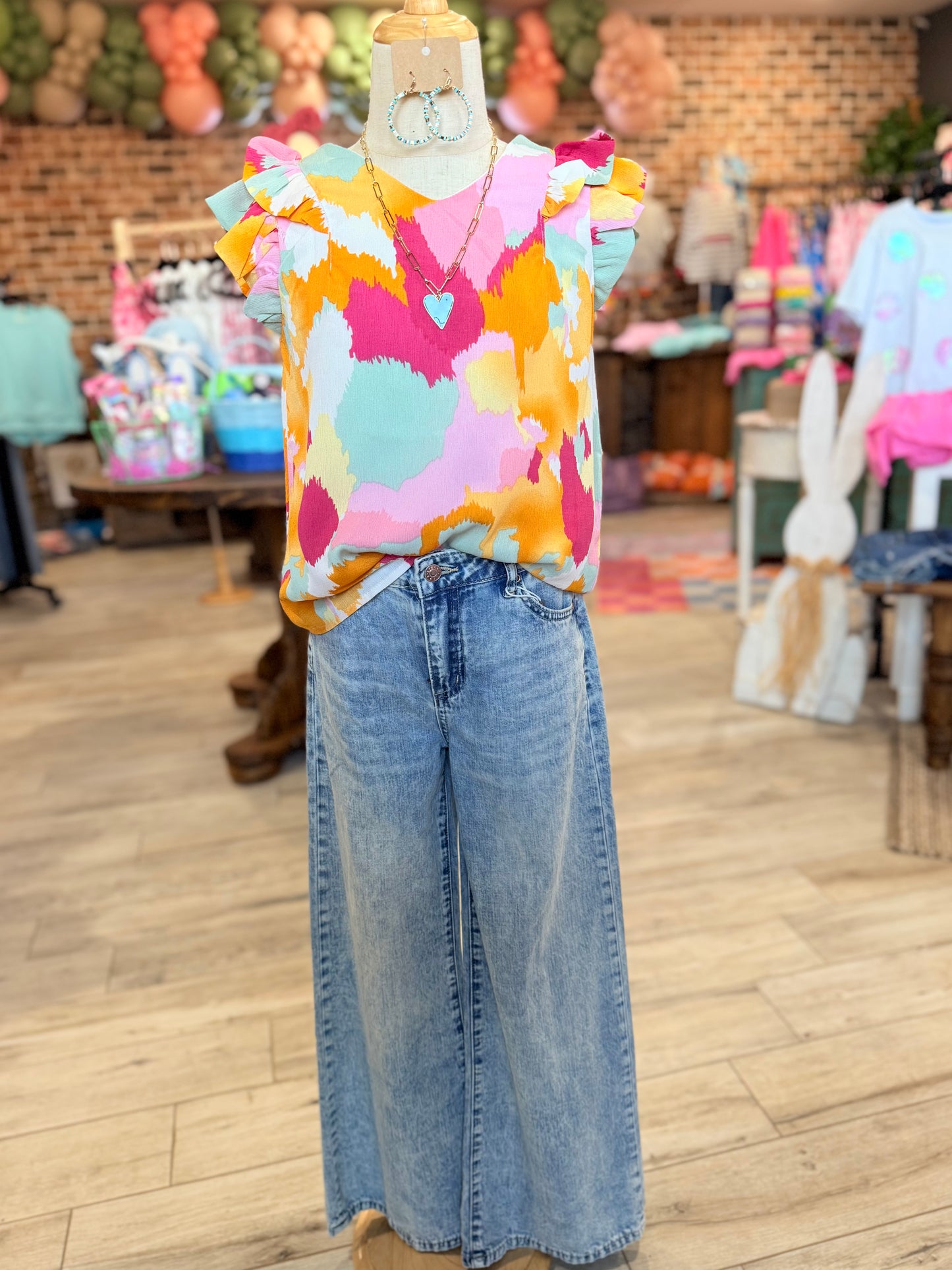 Abstract Spring Ruffle Top