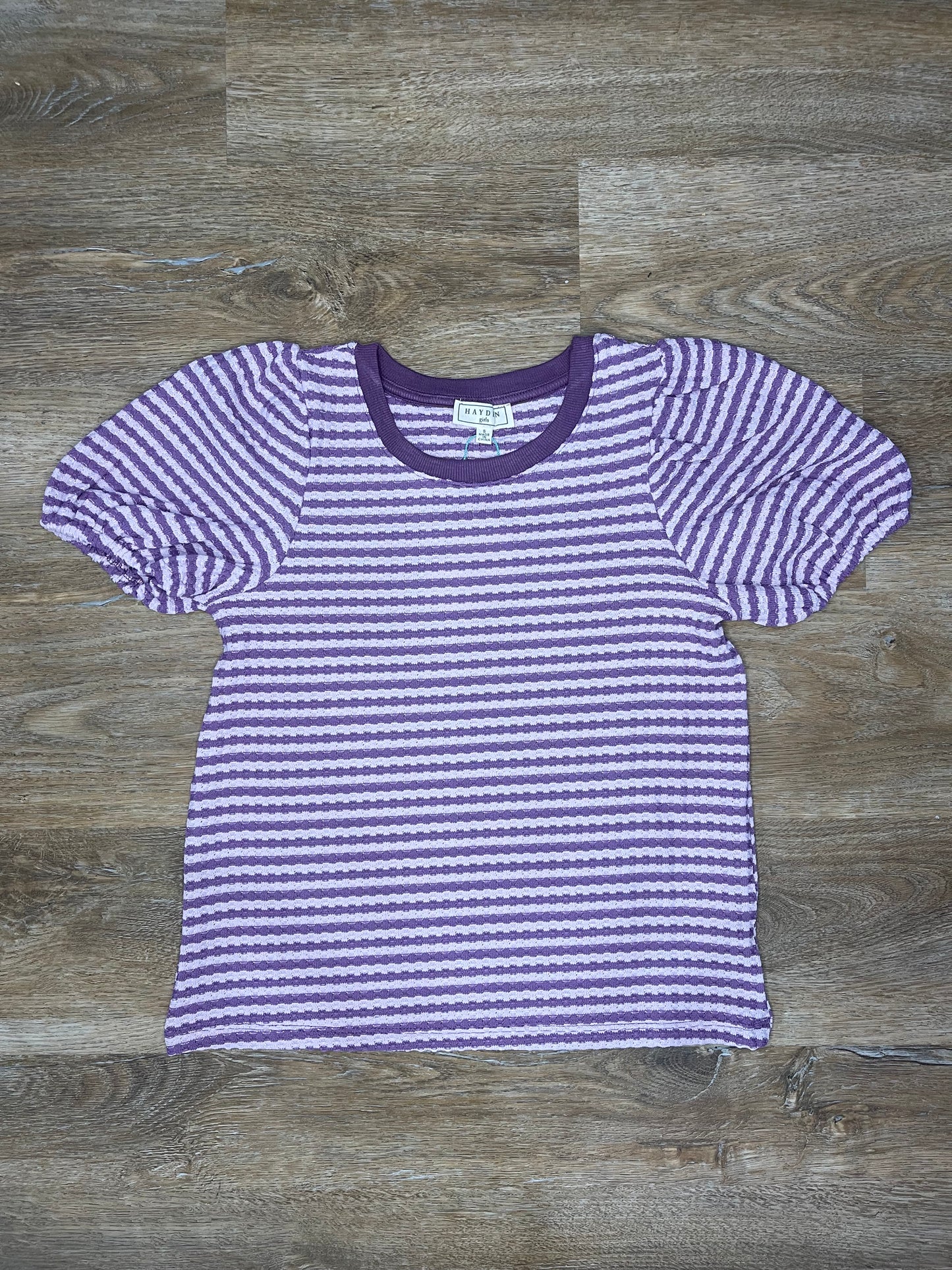 Puff Sleeve Textured Stripe Knit Top | Purple