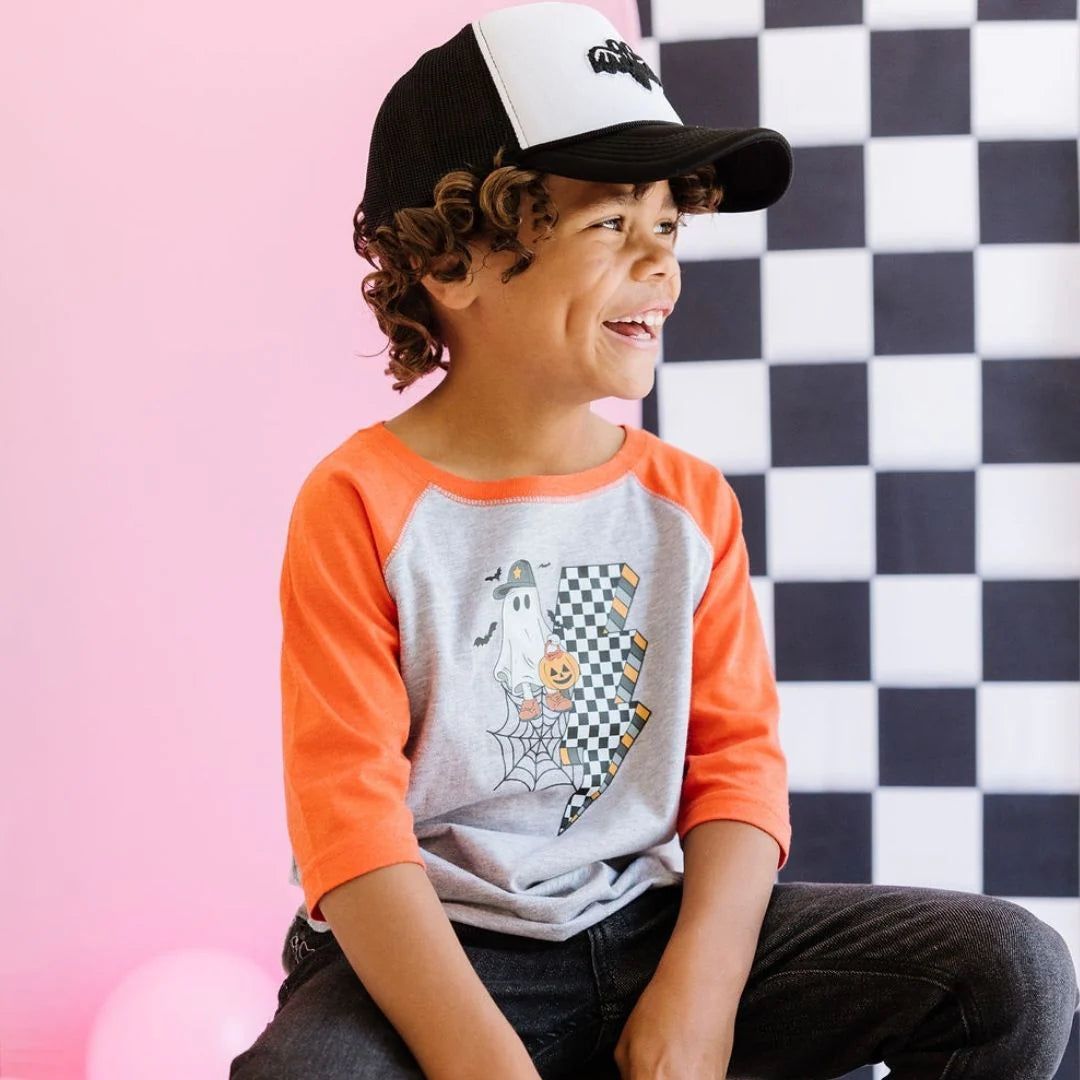Checkered Ghost Halloween Raglan